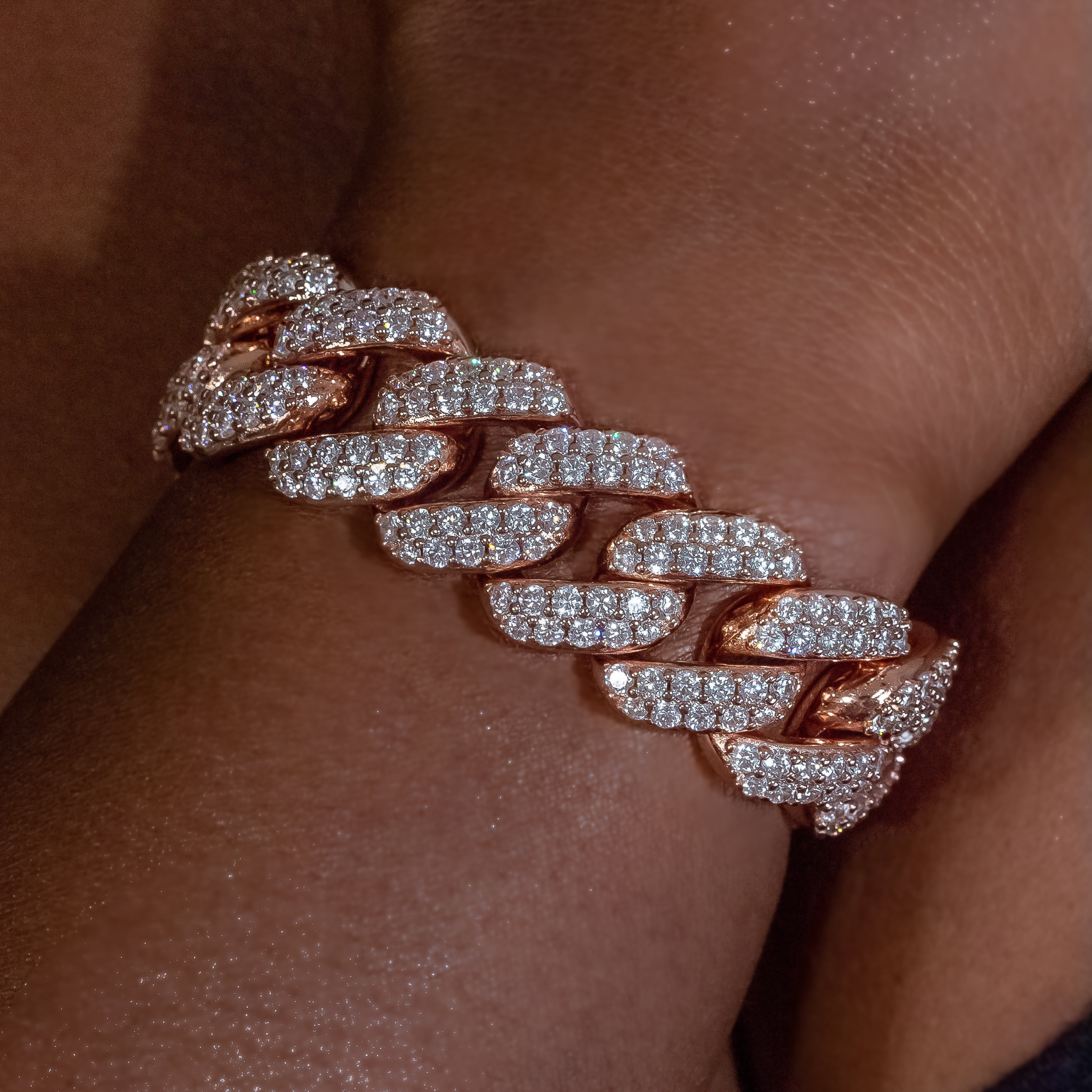 18mm Rose Gold Flower Set Cuban Link Bracelet in 18K Rose Gold | SKRT® · female-model