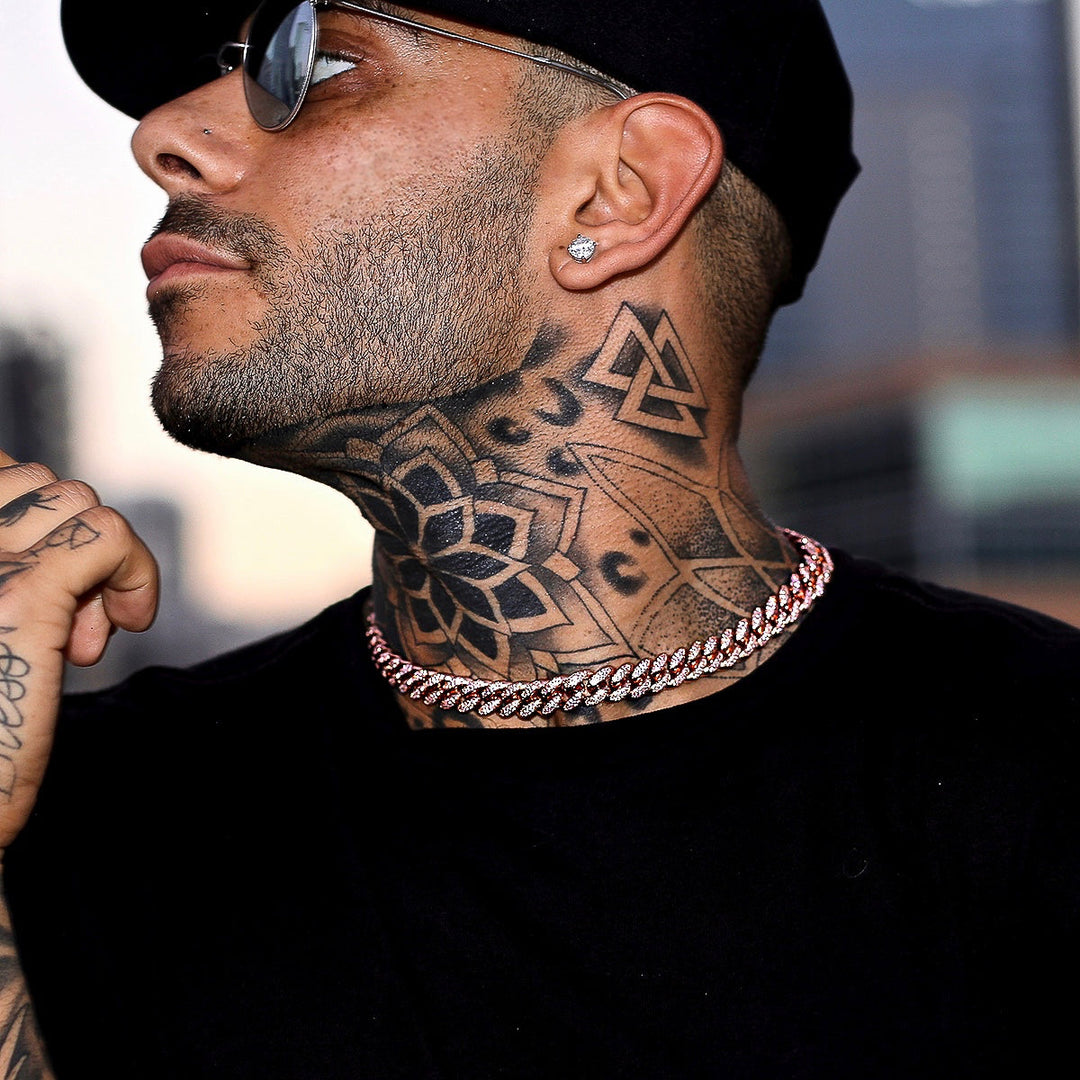 12mm Cuban Link Chain - 18K Rose Gold · male-model