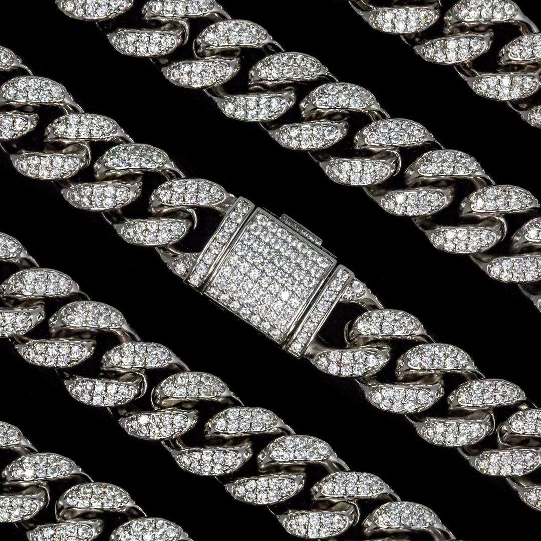 12mm Cuban Link Choker/ Necklace - 18K White Gold · female-model
