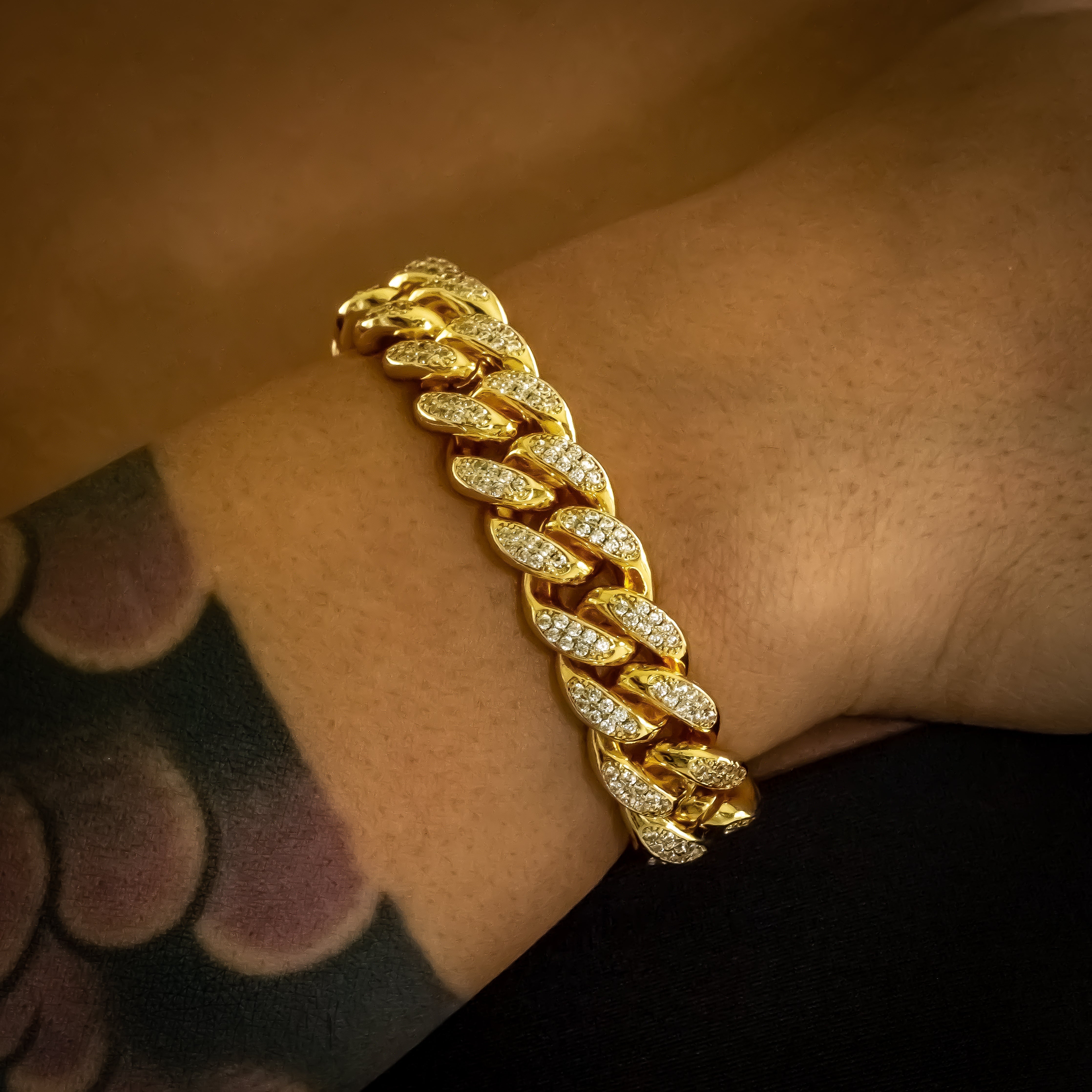 12mm Diamond Cuban Link Bracelet - 18K Rose Gold · female-model