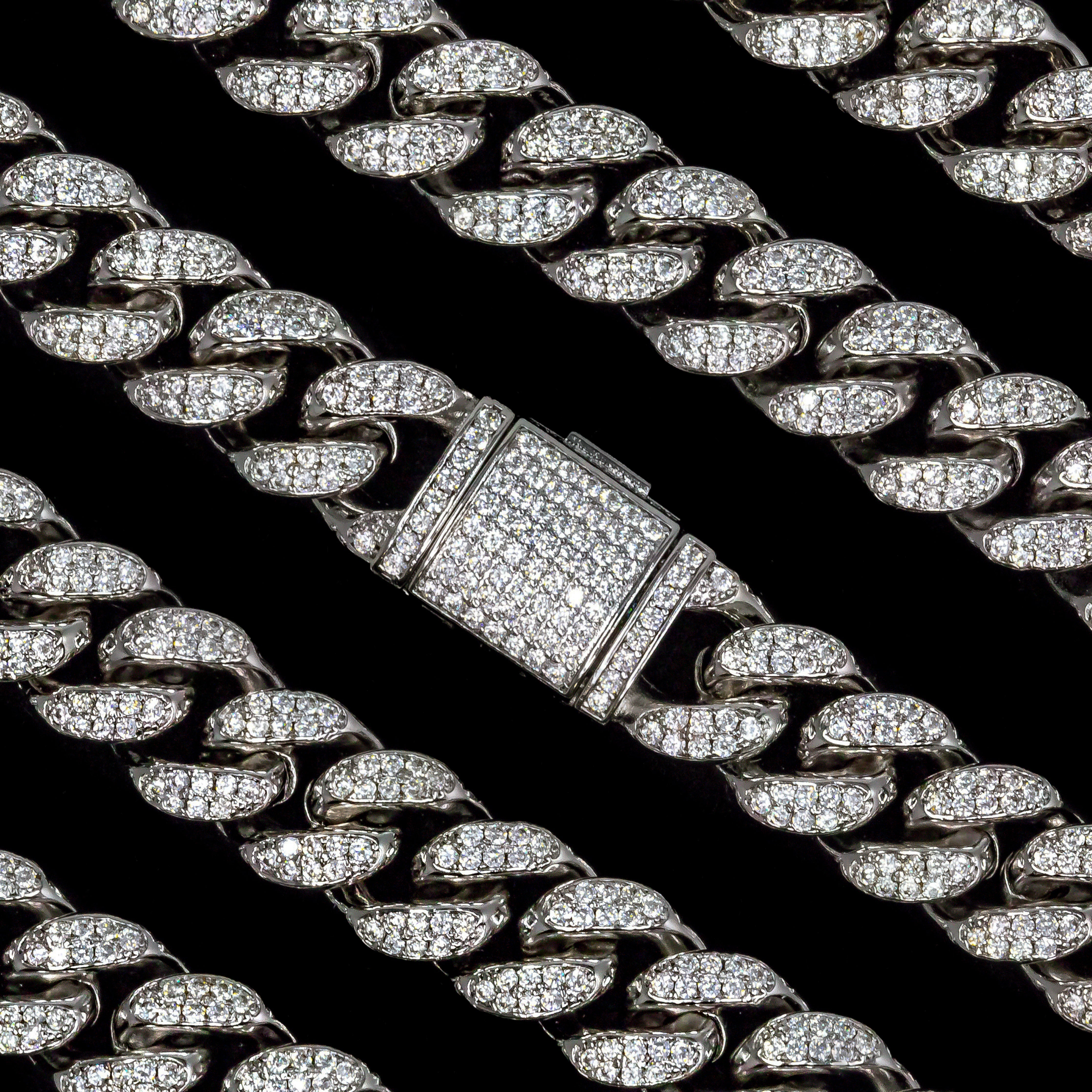 12mm Diamond Cuban Link Bracelet - 18K White Gold · female-model