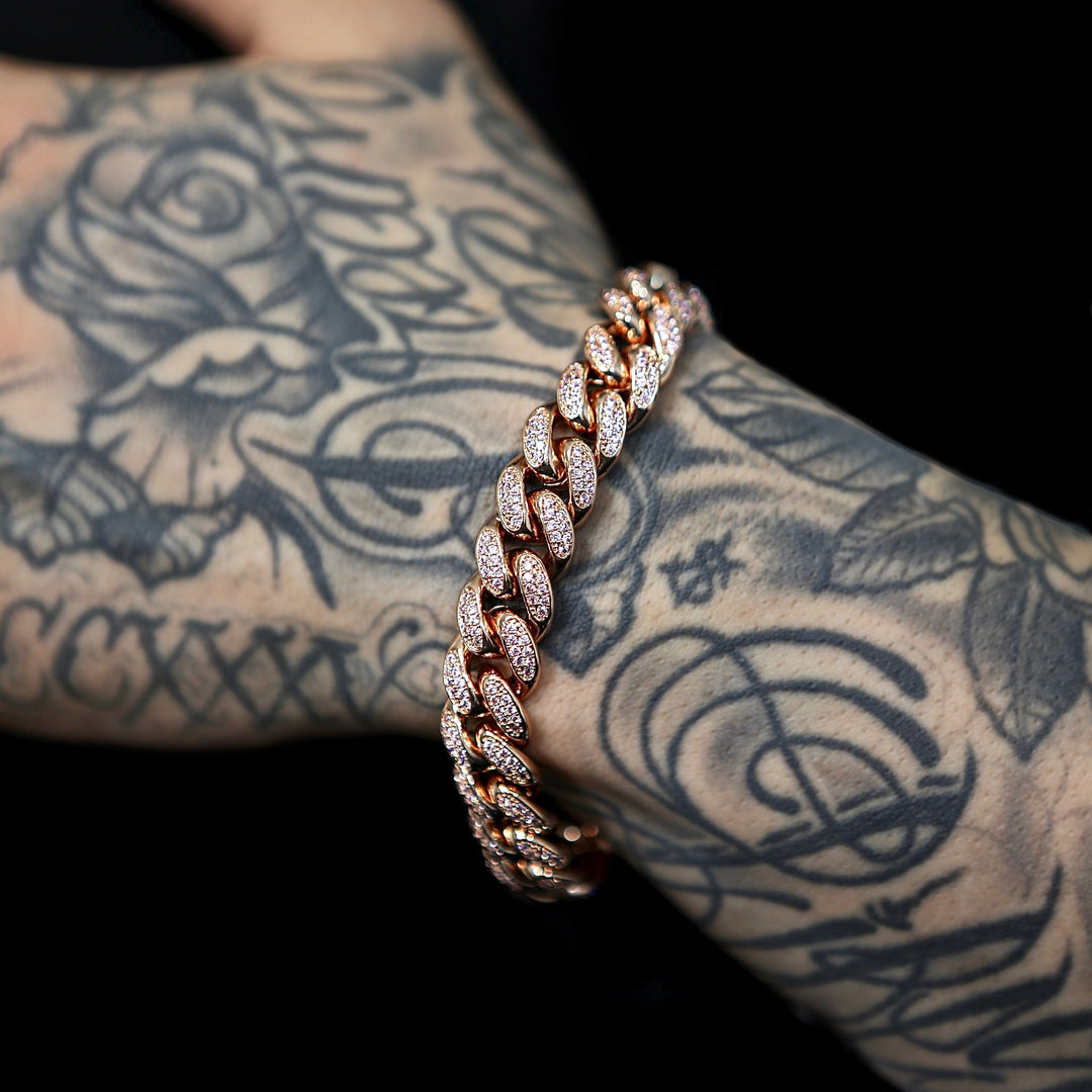12mm Iced Cuban Link Bracelet - 18K Rose Gold · male-model