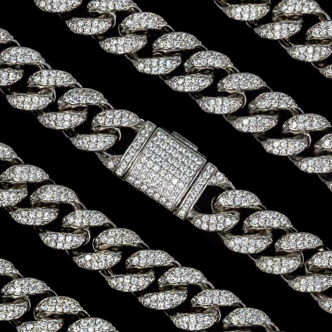 12mm Iced Cuban Link Bracelet in White Gold · male-model