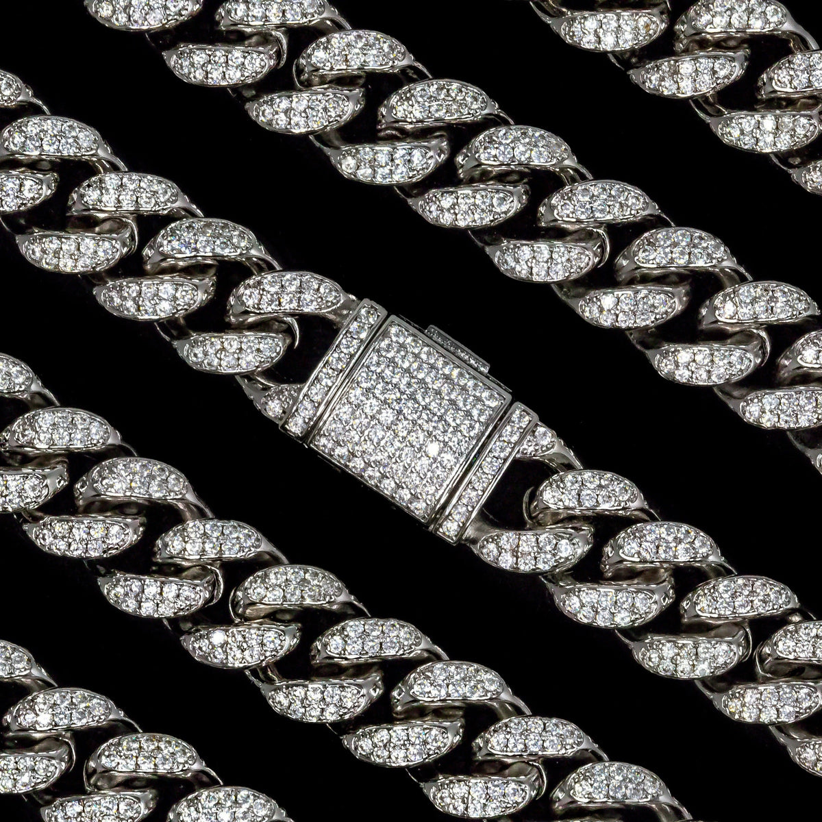 SKRT 12mm Iced Cuban Link Anklet in White Gold, original product studio detail on black background, one component of the two-piece anklet set