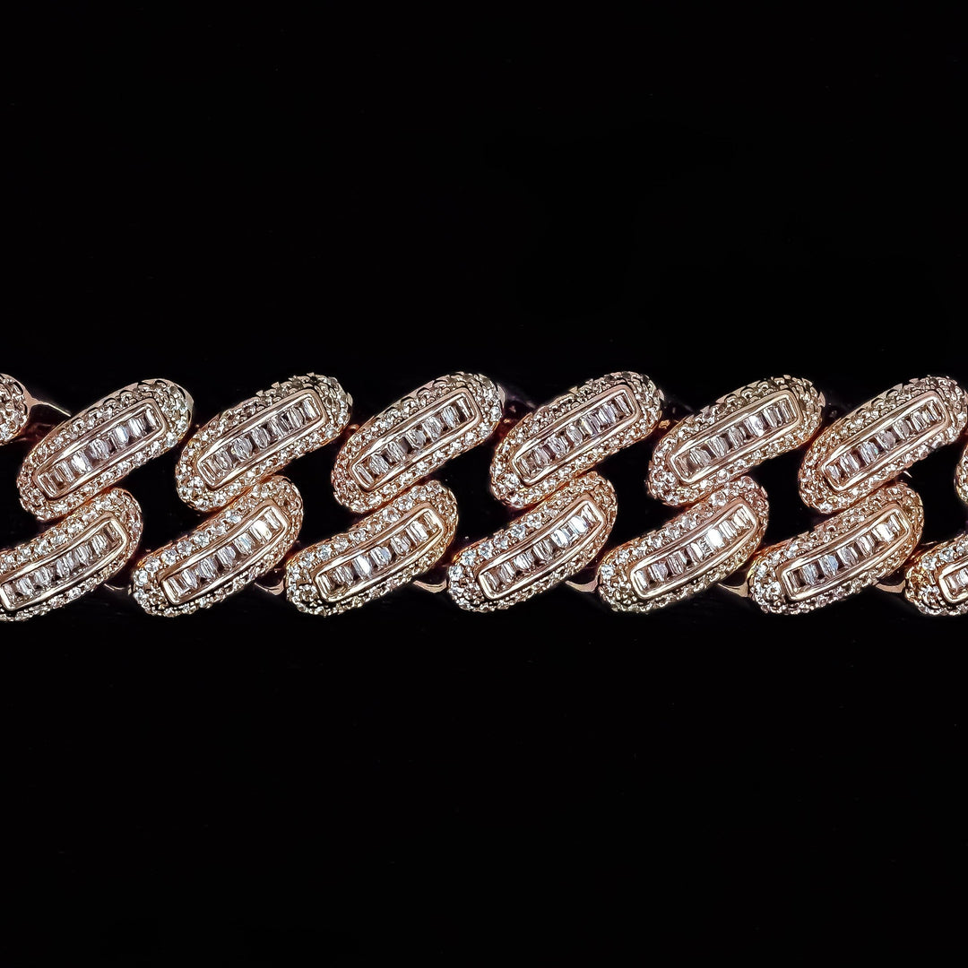 18mm Baguette Cuban Link Chain - 18K Rose Gold · male-model