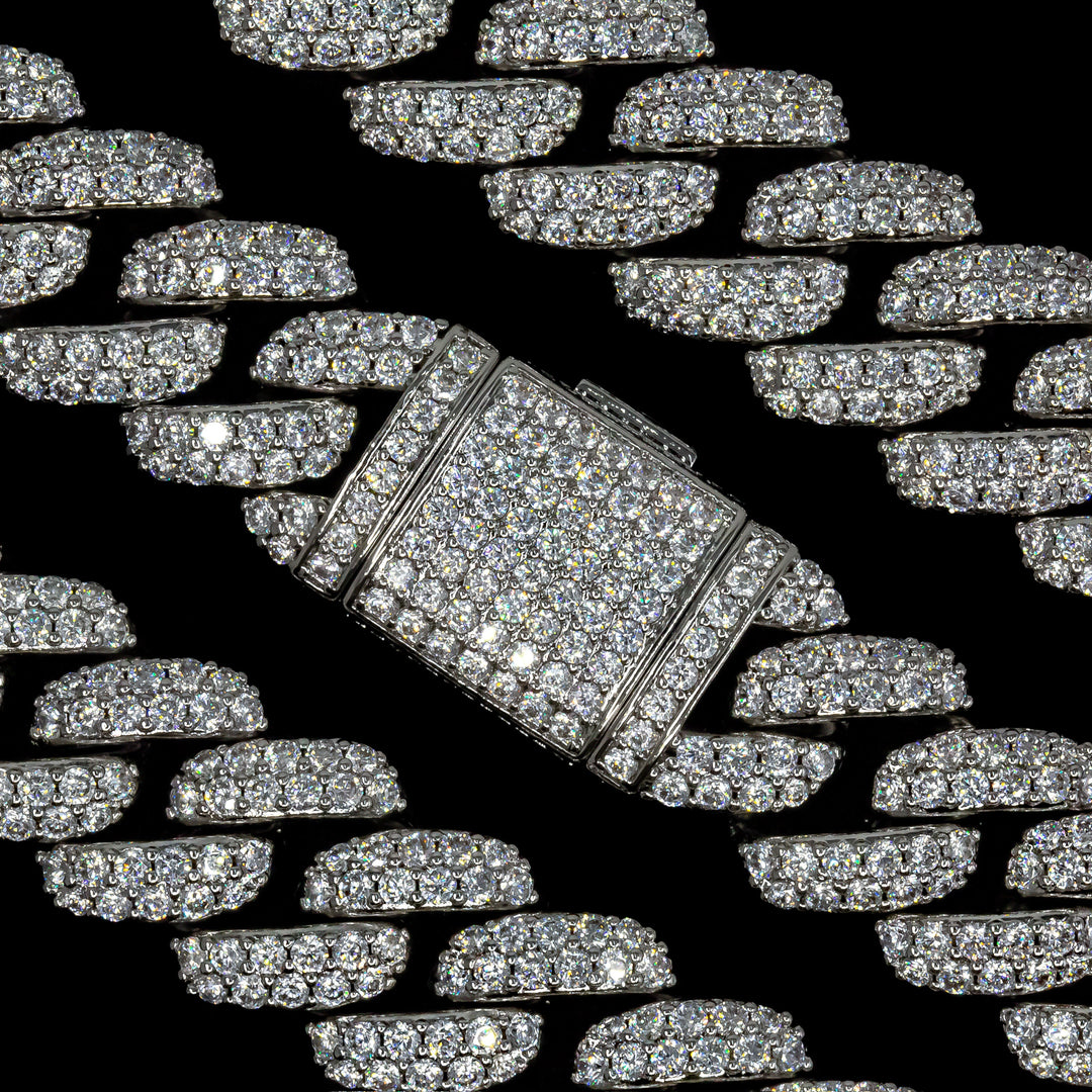 18mm Flower Set Cuban Link Choker/ Necklace - 18K White Gold · female-model
