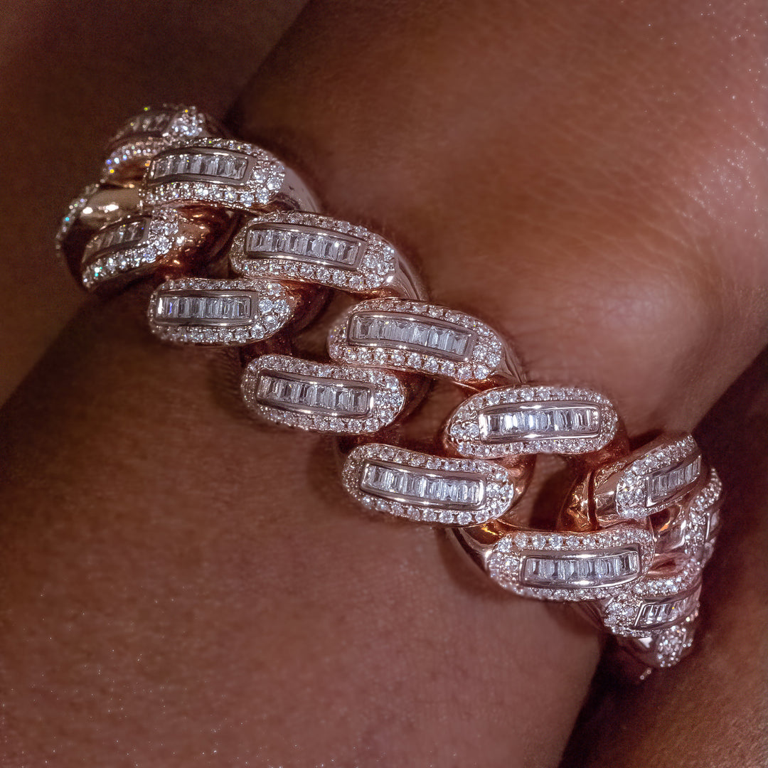 18mm Rose Gold Baguette Cuban Link Bracelet in 18K Rose Gold | SKRT® · female-model