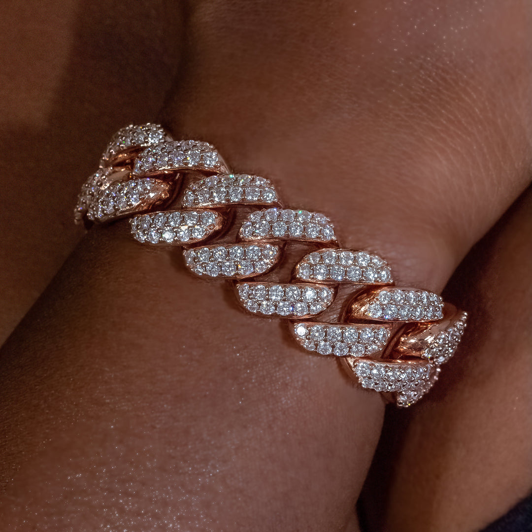 18mm Rose Gold Flower Set Cuban Link Bracelet in 18K Rose Gold | SKRT® · female-model