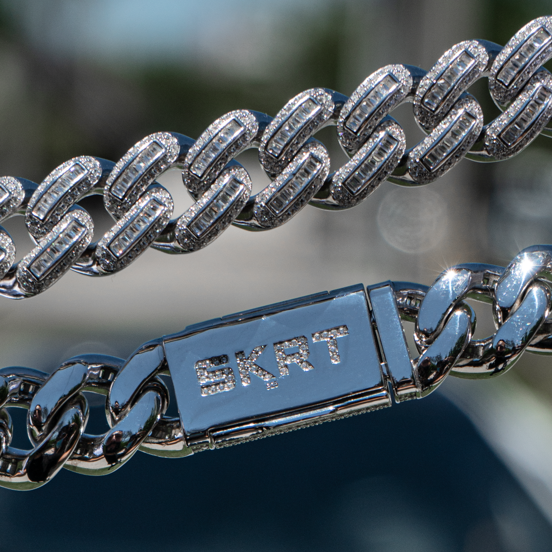 18mm White Gold Baguette Cuban Link Bracelet (view 4 of 6) · male-model