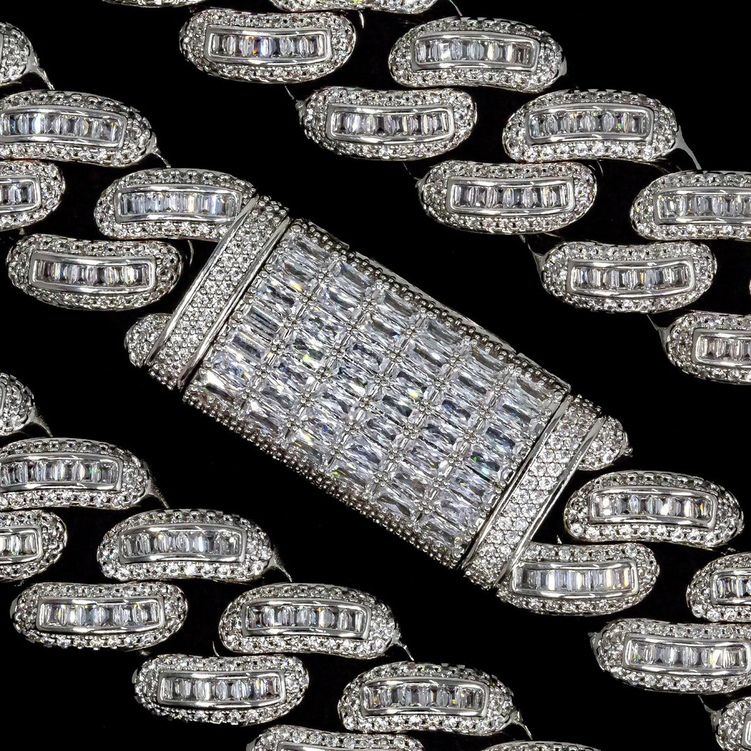 18mm White Gold Baguette Cuban Link Bracelet · male-model