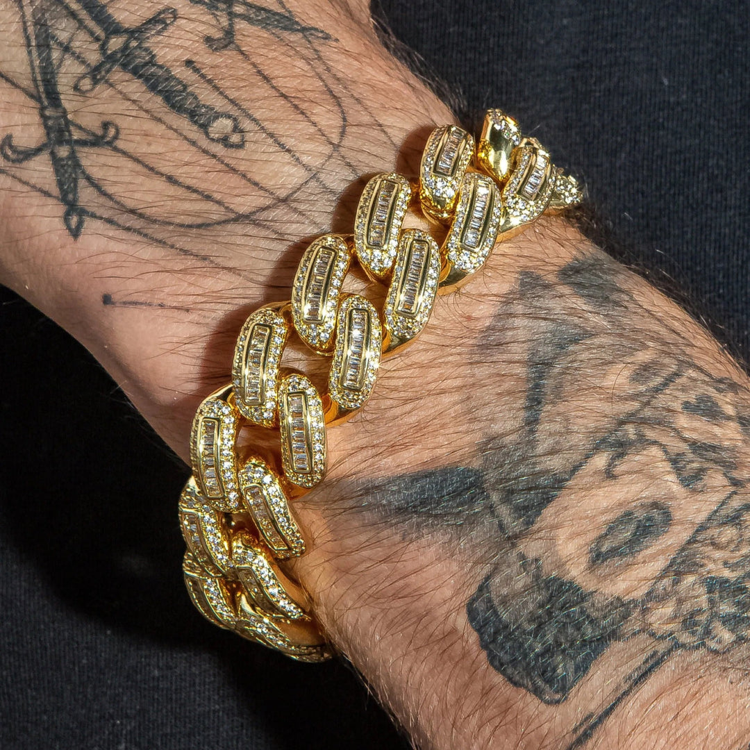 18mm Yellow Gold Baguette Cuban Link Bracelet , primary · male-model