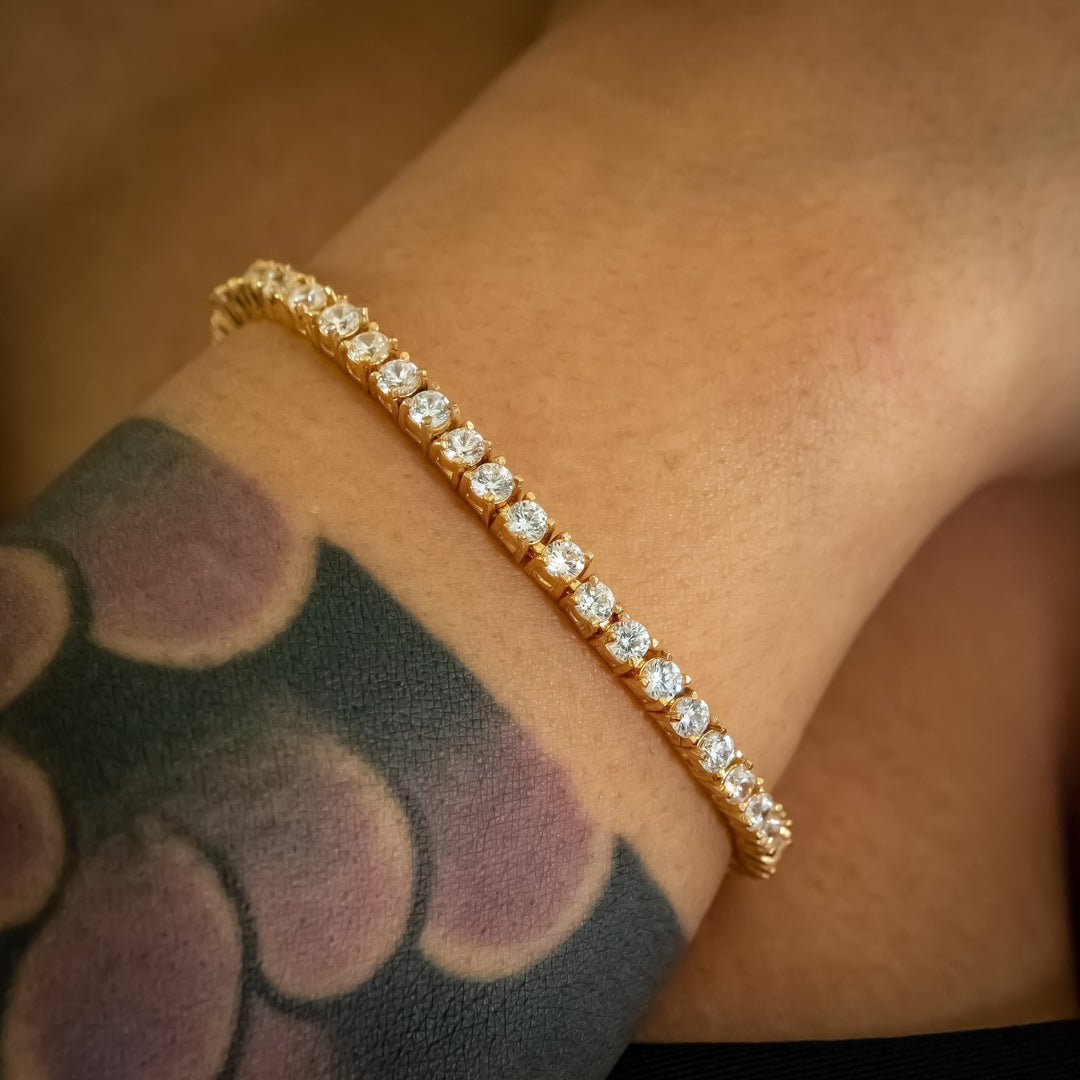 3mm Diamond Tennis Bracelet - 18K Yellow Gold · female-model