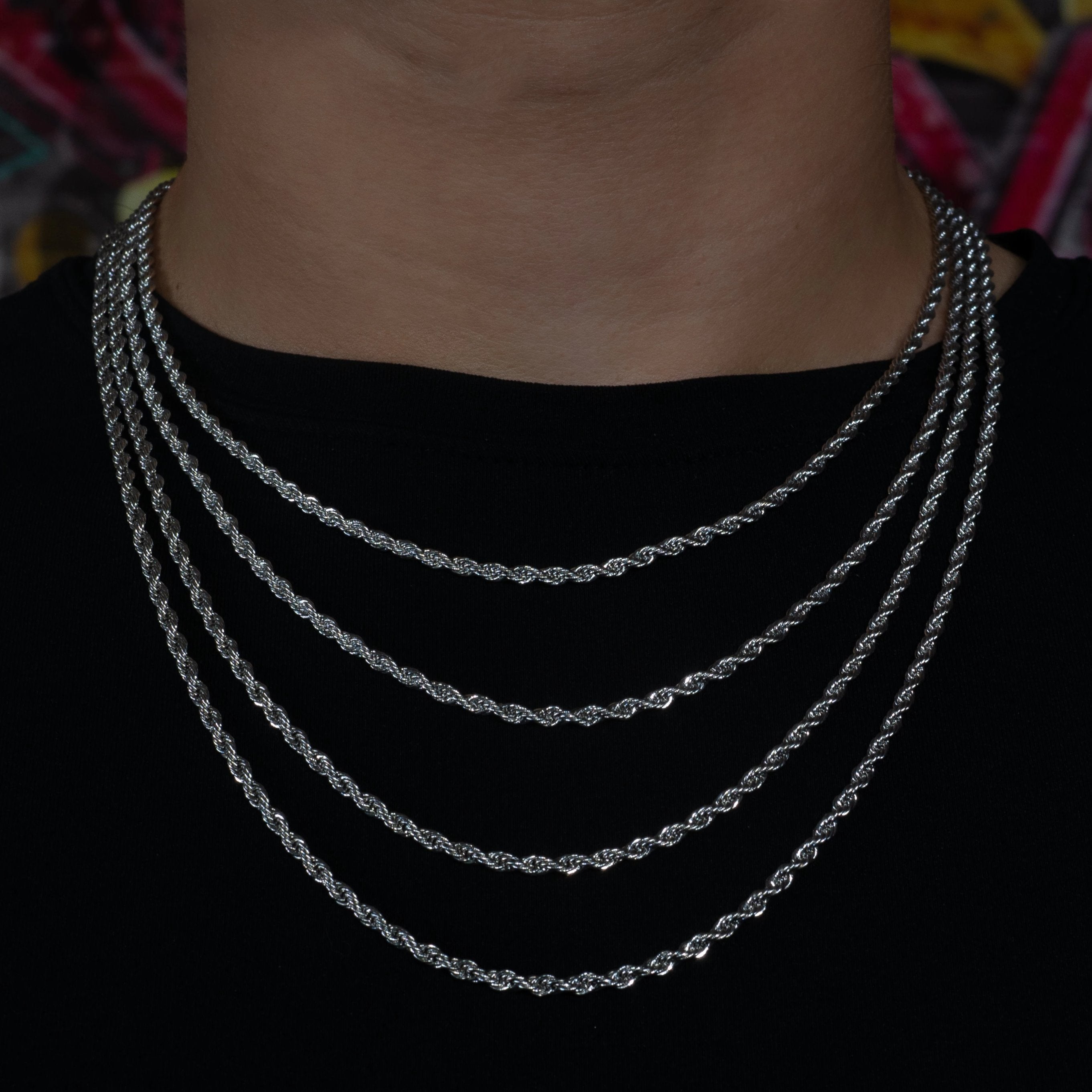 3mm Rope Chain - 18K White Gold · male-model