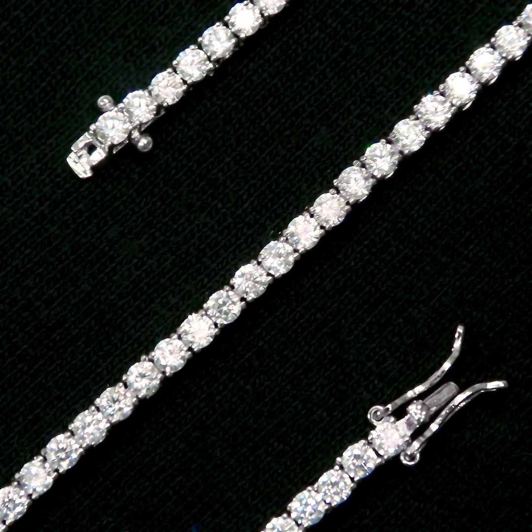 SKRT 3mm Tennis Anklet in White Gold, original product studio detail on black background, one component of the two-piece anklet set