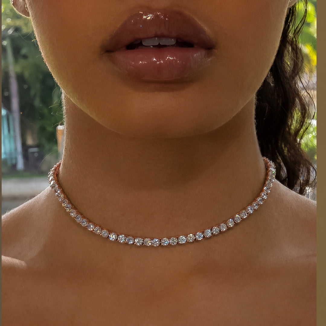4mm Diamond Tennis Choker/ Necklace in 18K Rose Gold - product image · female-model