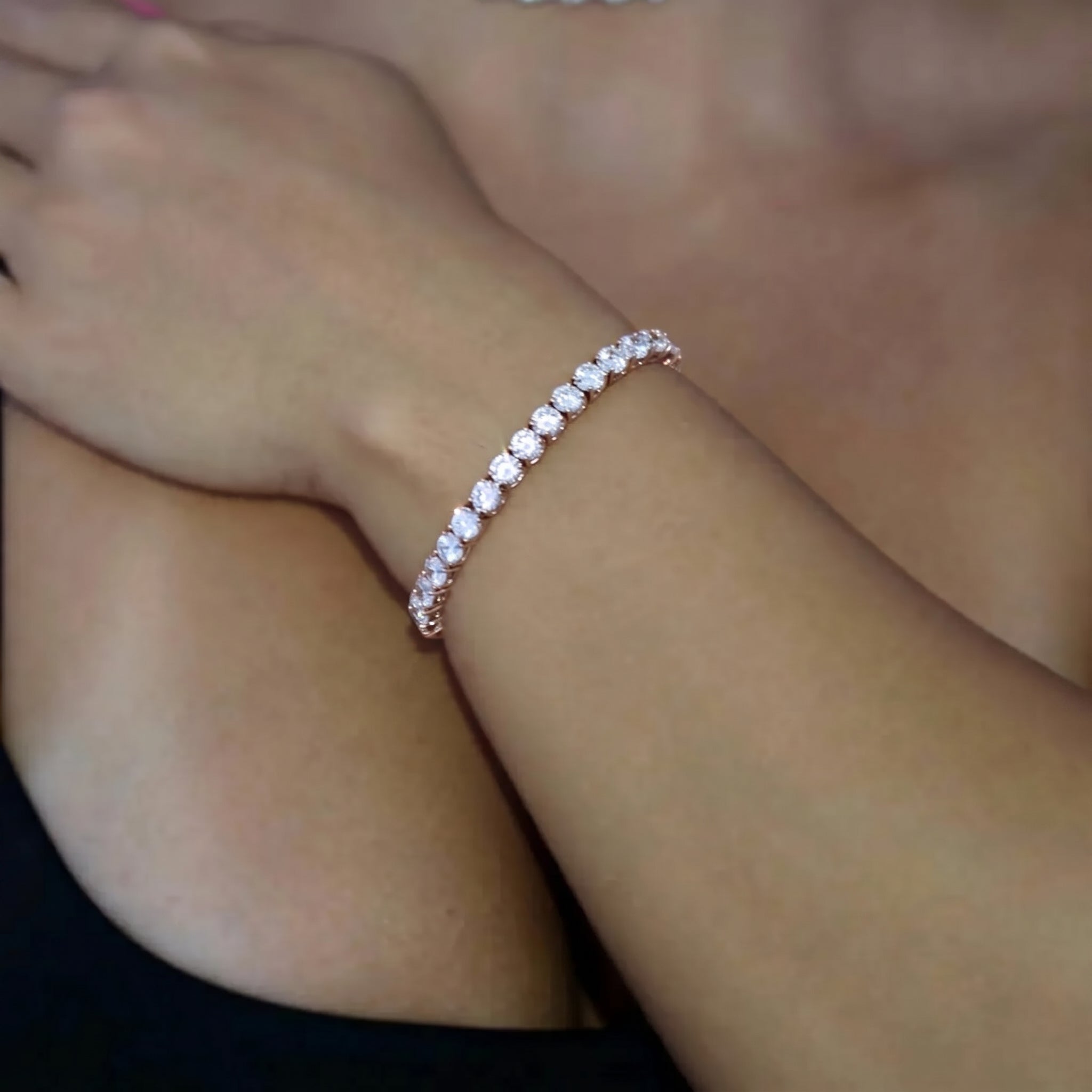 5mm Rose Gold Diamond Tennis Bracelet · female-model