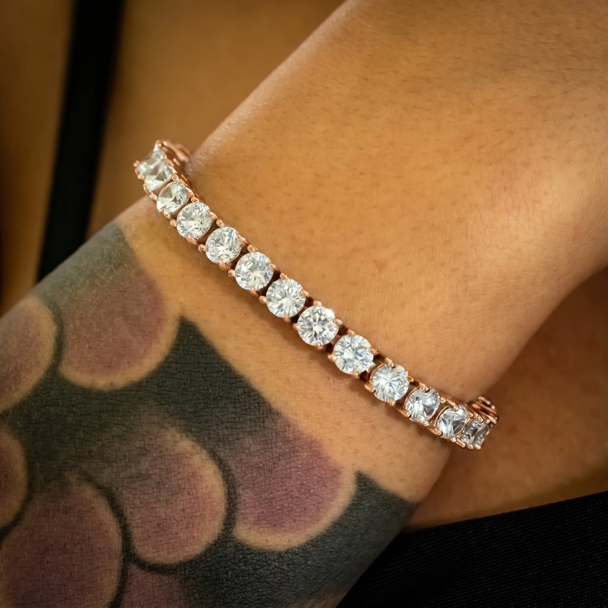5mm Rose Gold Diamond Tennis Bracelet · female-model