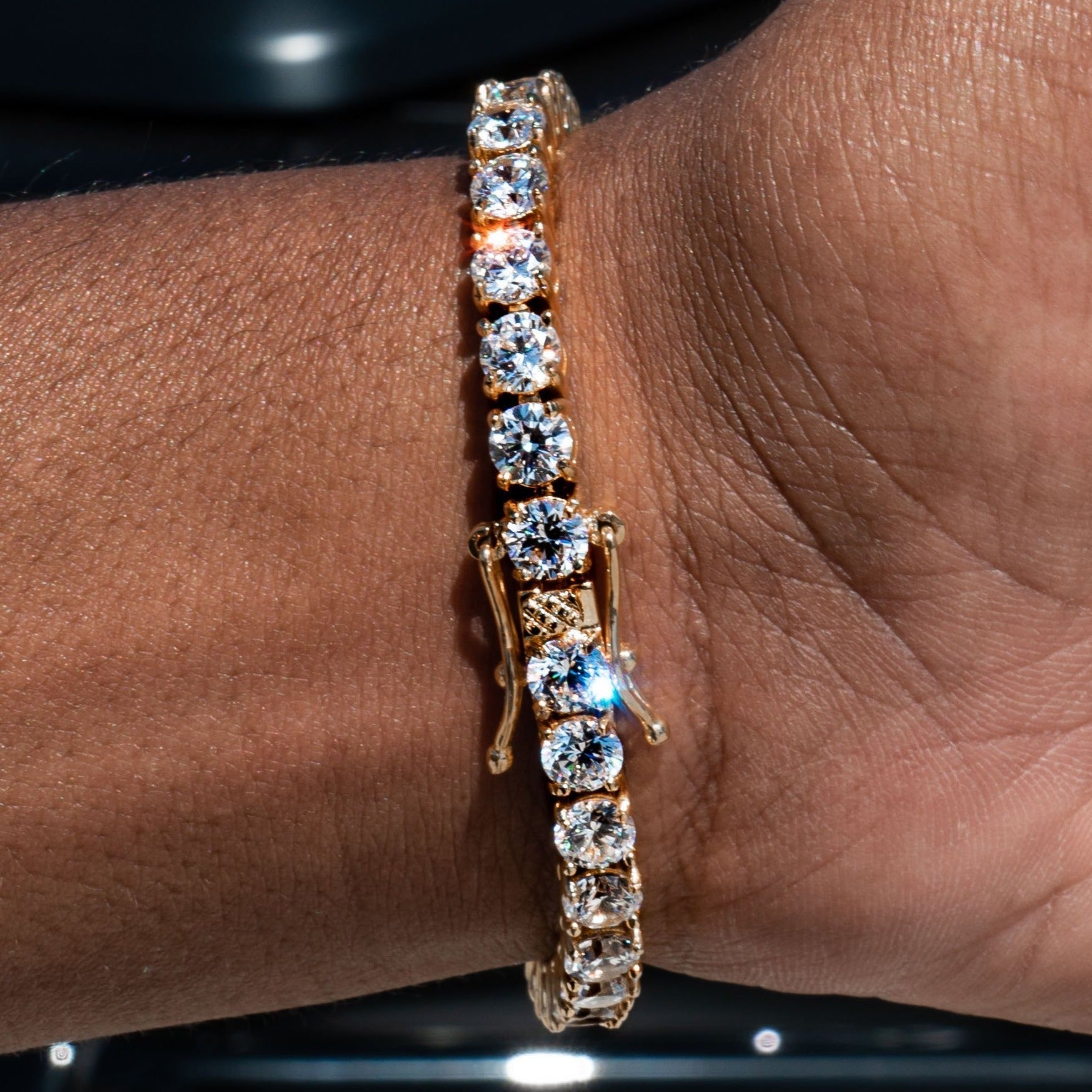5mm Tennis Bracelet - 18K Yellow Gold · male-model