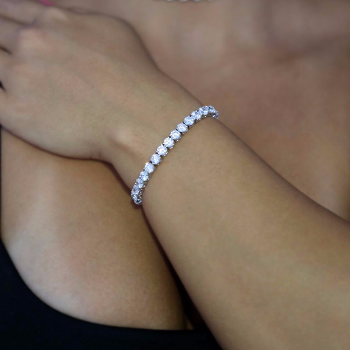 5mm White Gold Diamond Tennis Bracelet (view 3 of 3) · female-model