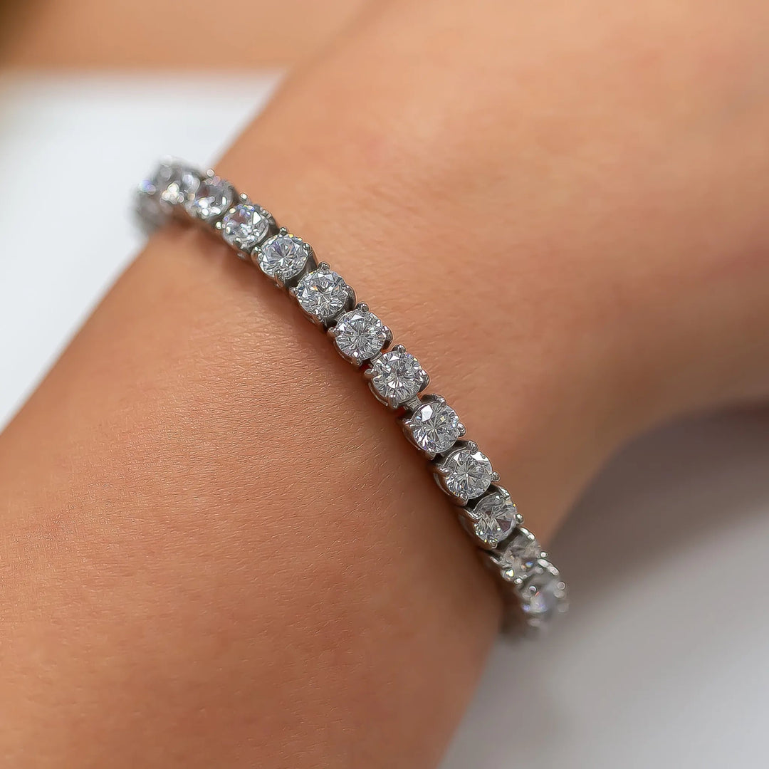 5mm White Gold Diamond Tennis Bracelet · female-model