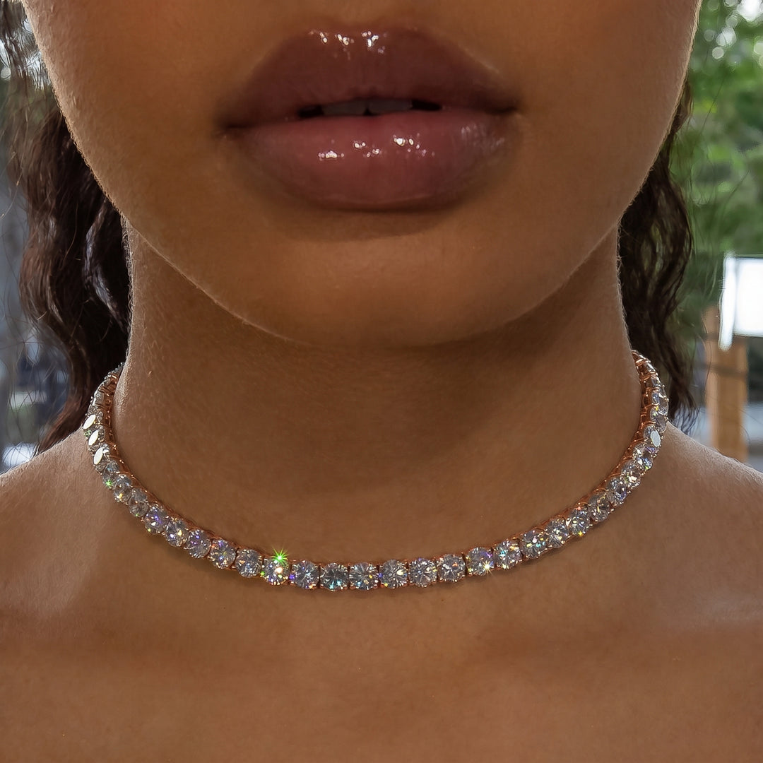 6mm Diamond Tennis Choker/ Necklace - 18K Rose Gold · female-model