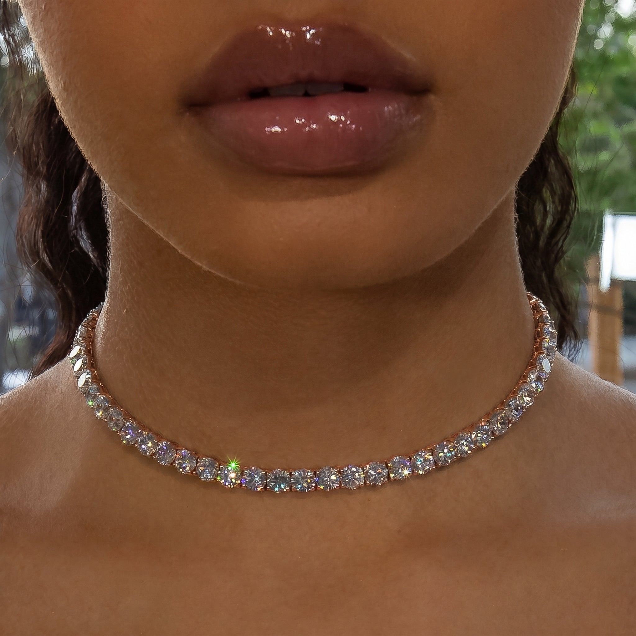 6mm Diamond Tennis Choker/ Necklace - 18K Rose Gold · female-model