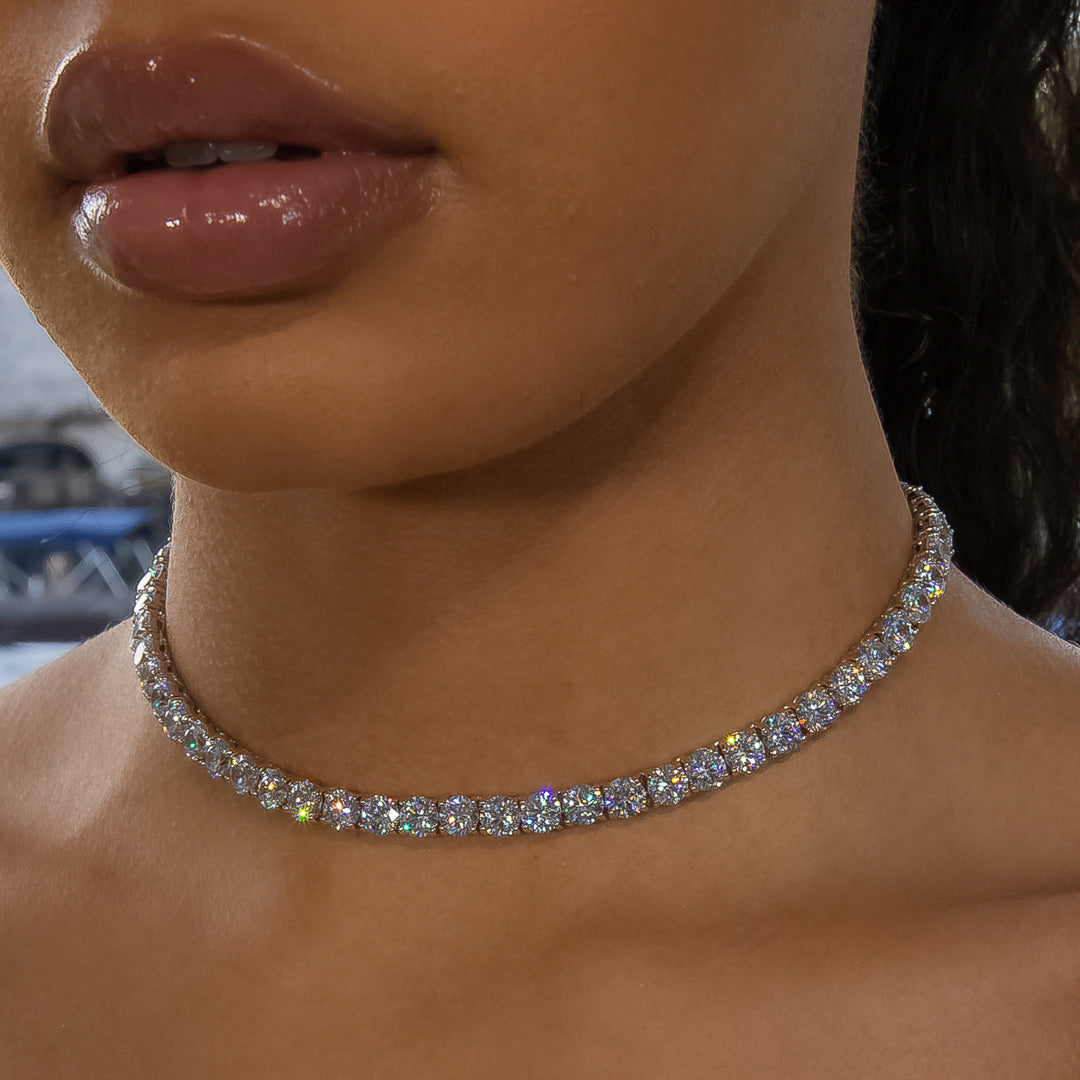6mm Diamond Tennis Choker/ Necklace - 18K White Gold · female-model