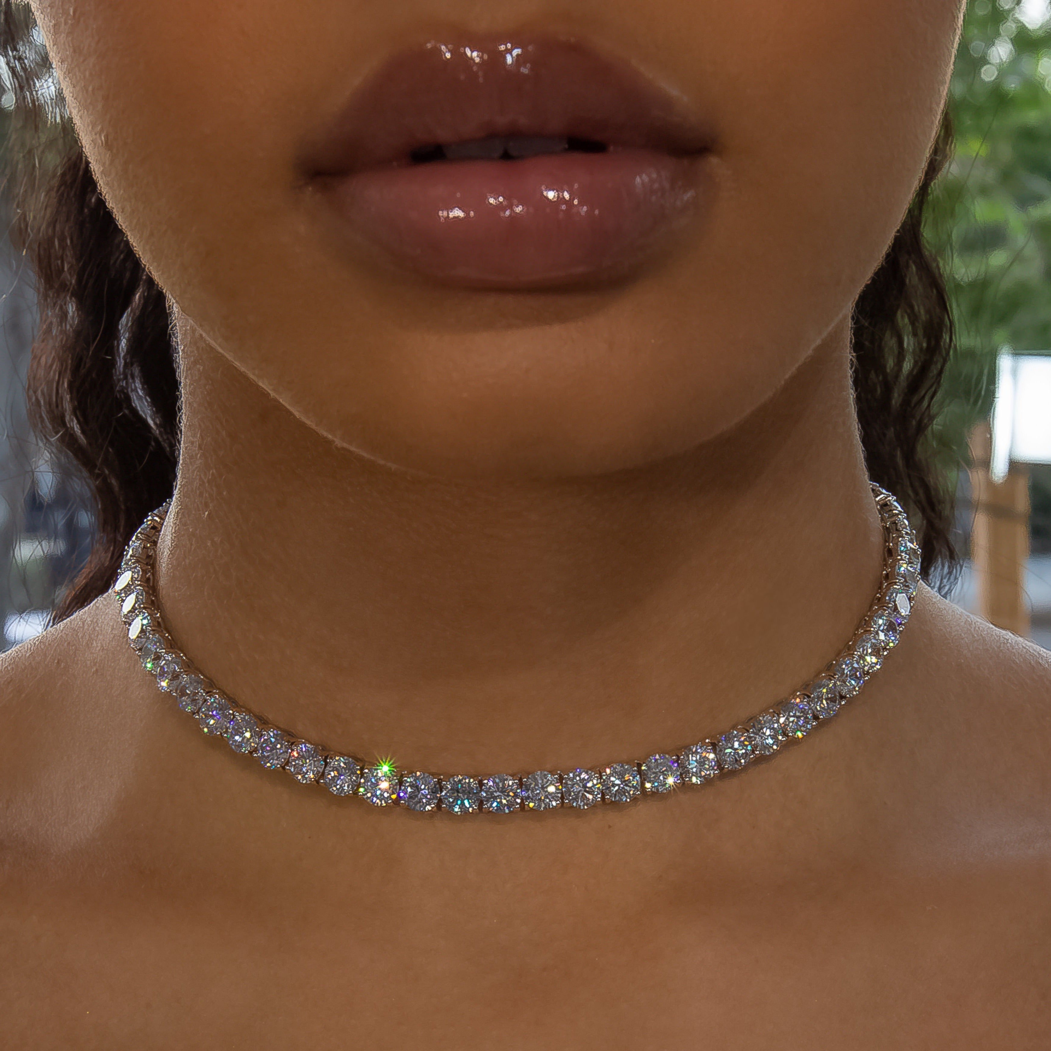 6mm Diamond Tennis Choker/ Necklace - 18K White Gold · female-model