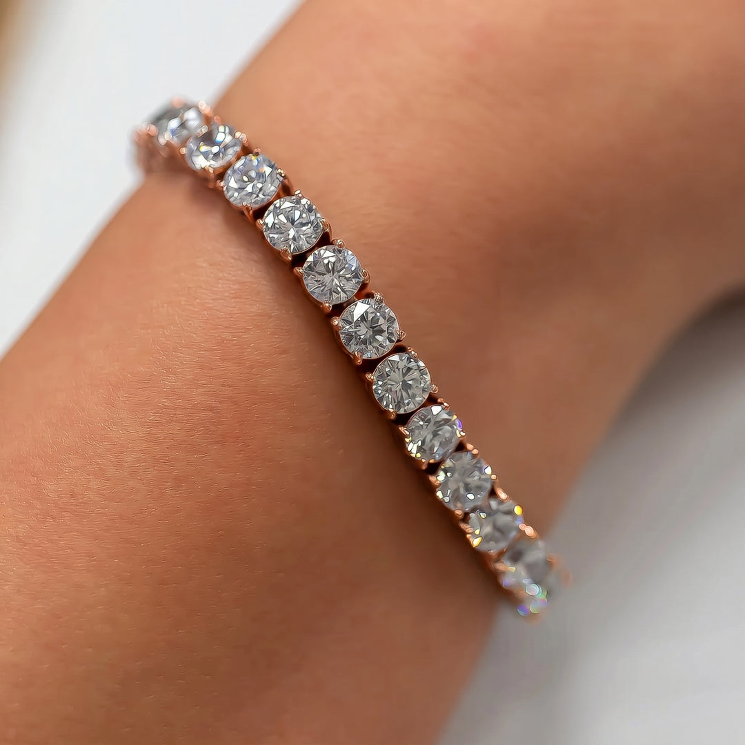 6mm Rose Gold Diamond Tennis Bracelet · female-model