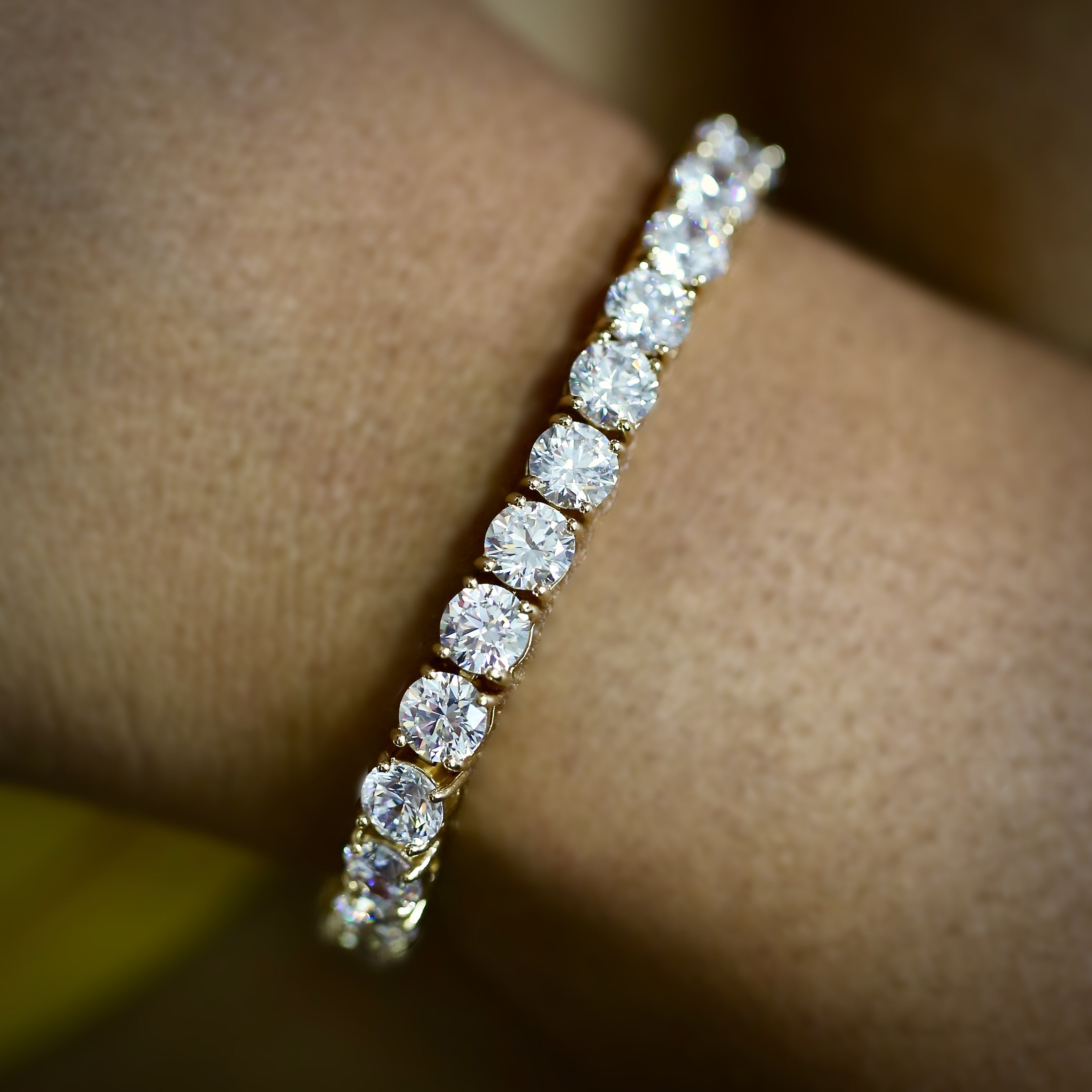 6mm Yellow Gold Diamond Tennis Bracelet (view 3 of 4) · female-model