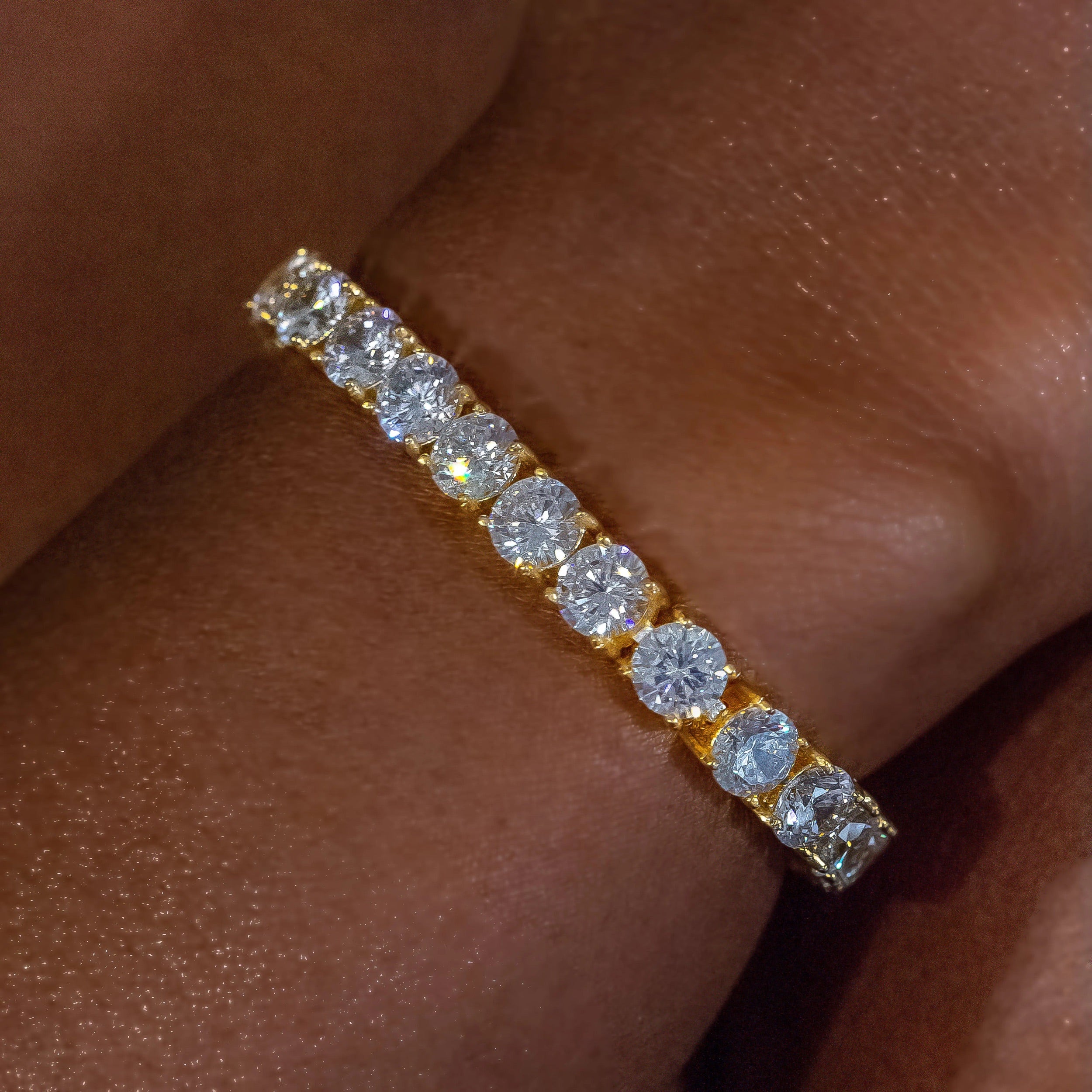6mm Yellow Gold Diamond Tennis Bracelet · female-model