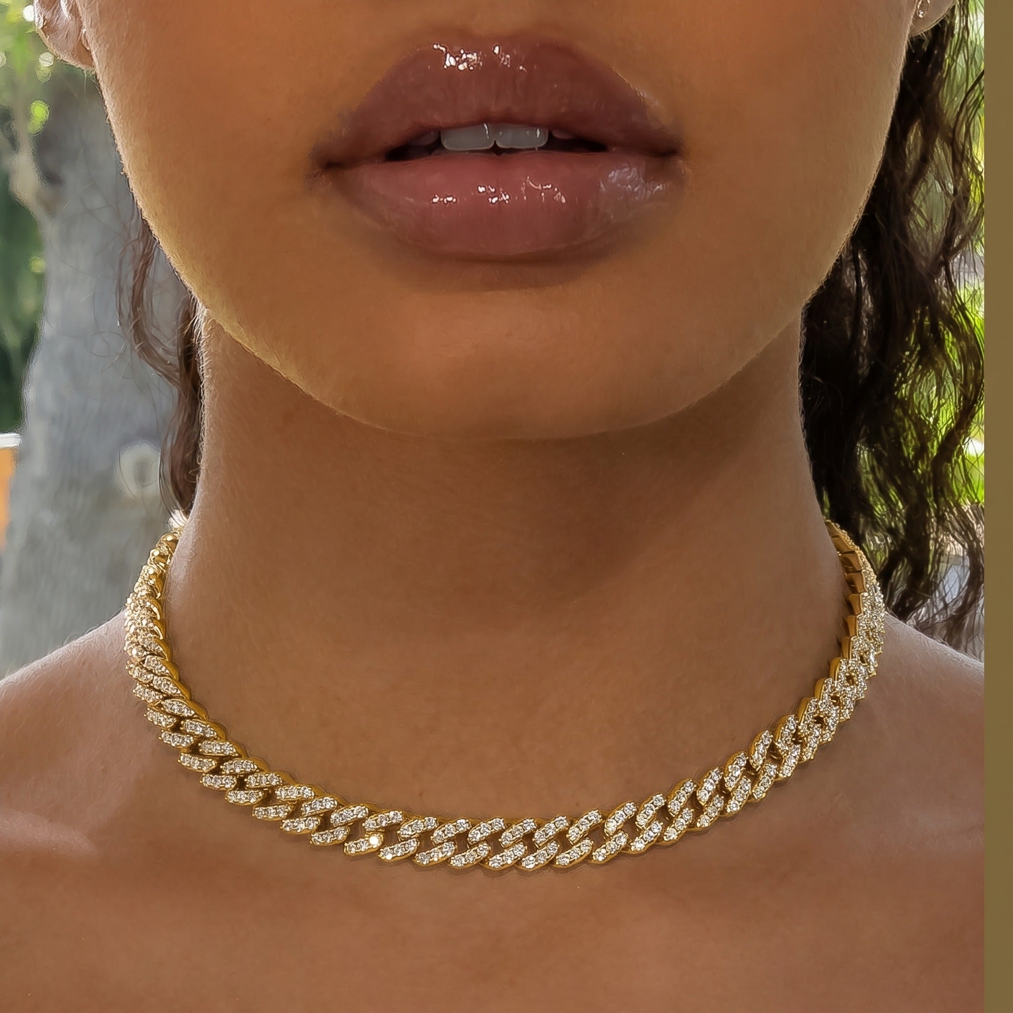 8mm Cuban Link Choker/ Necklace in 18K Yellow Gold - product image · female-model