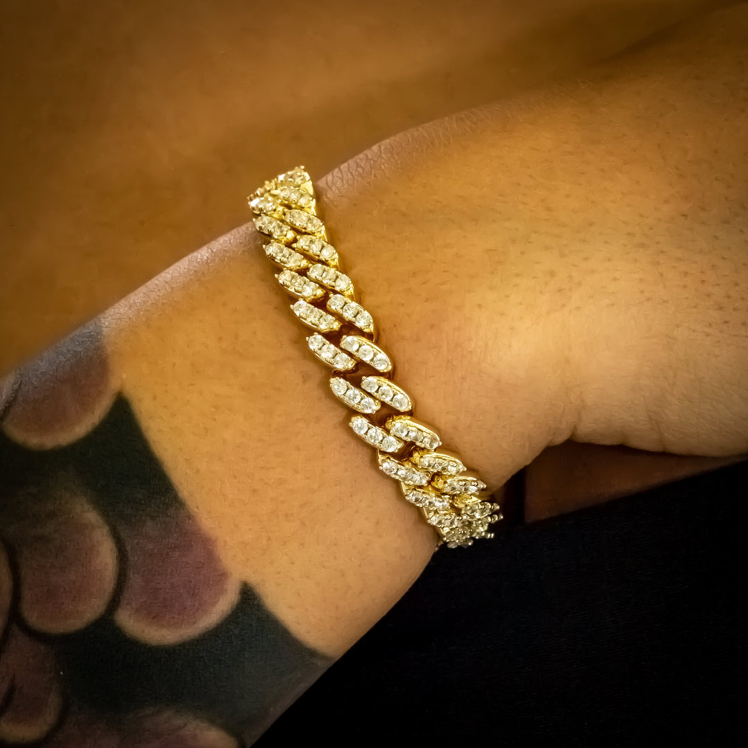 8mm Yellow Gold Cuban Link Bracelet in 18K Rose Gold | SKRT® · female-model