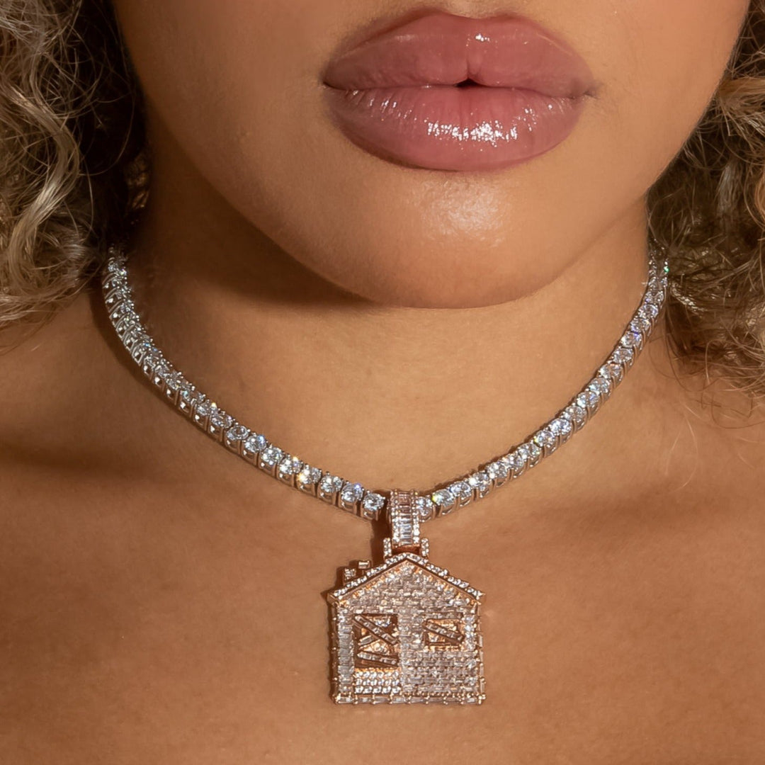 Iced Baguette Diamond Trap House - Rose Gold in 18K Rose Gold | SKRT® · female-model
