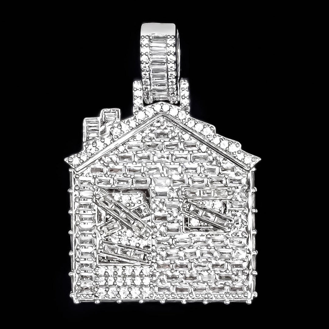 Iced Baguette Diamond Trap House - White Gold (view 5 of 7) · female-model