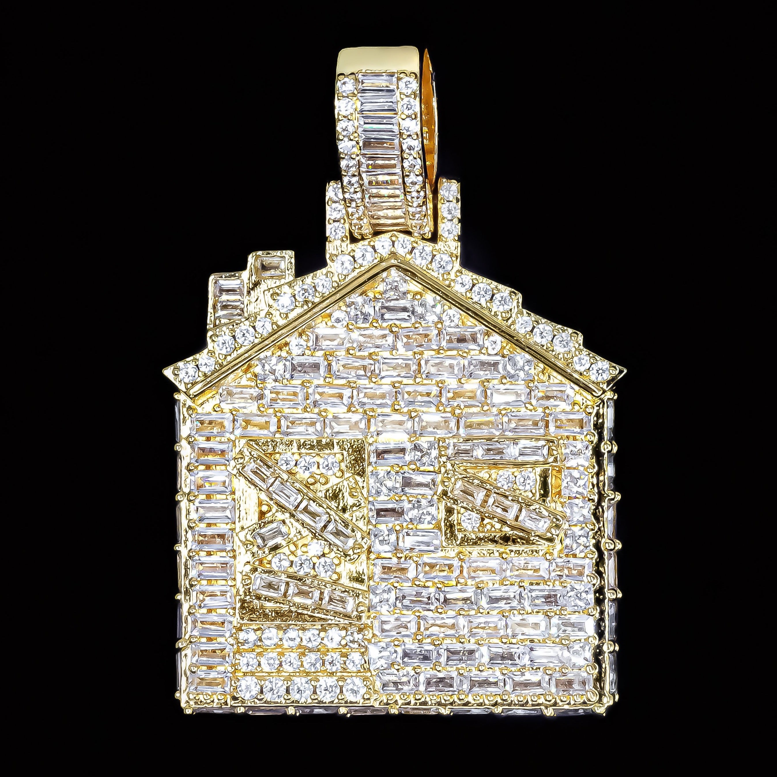 Iced Baguette Diamond Trap House - Yellow Gold (view 4 of 6) · female-model