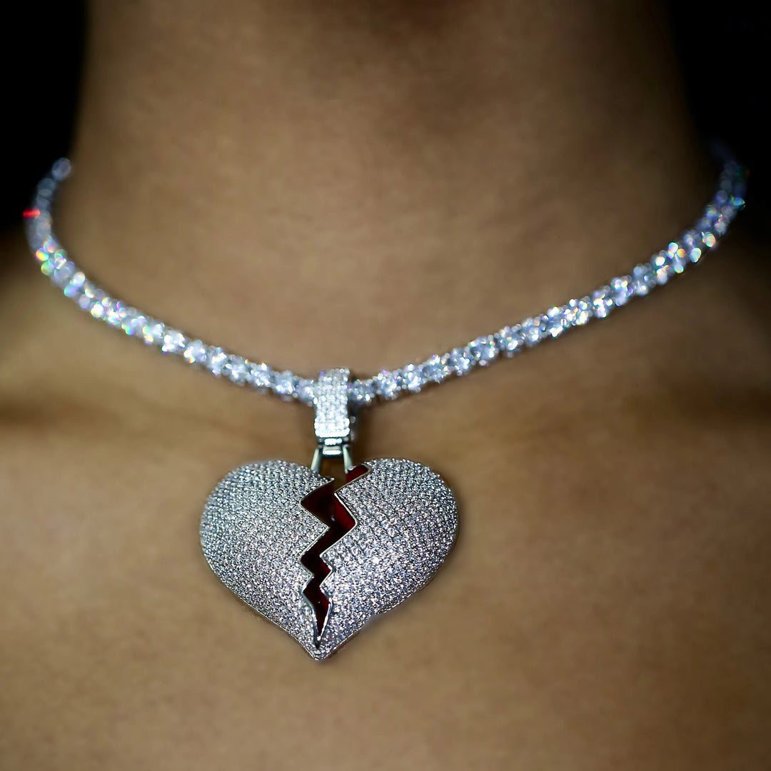 Iced Diamond Broken Heart in White Gold | SKRT® · female-model