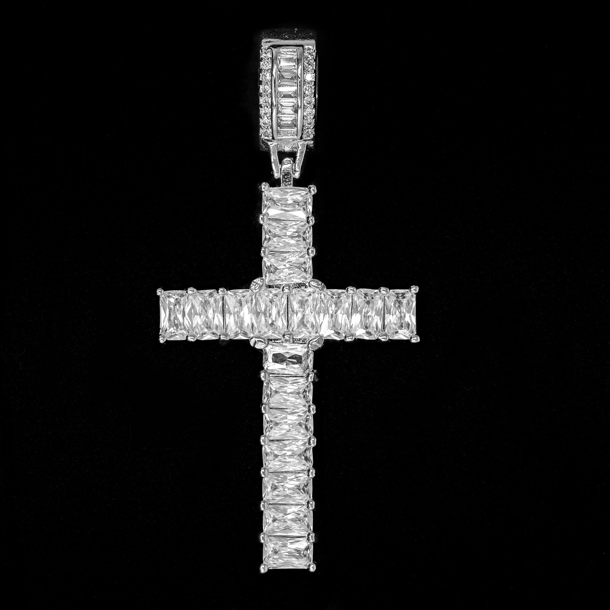 Diamond Emerald Cross in White Gold | SKRT® · female-model