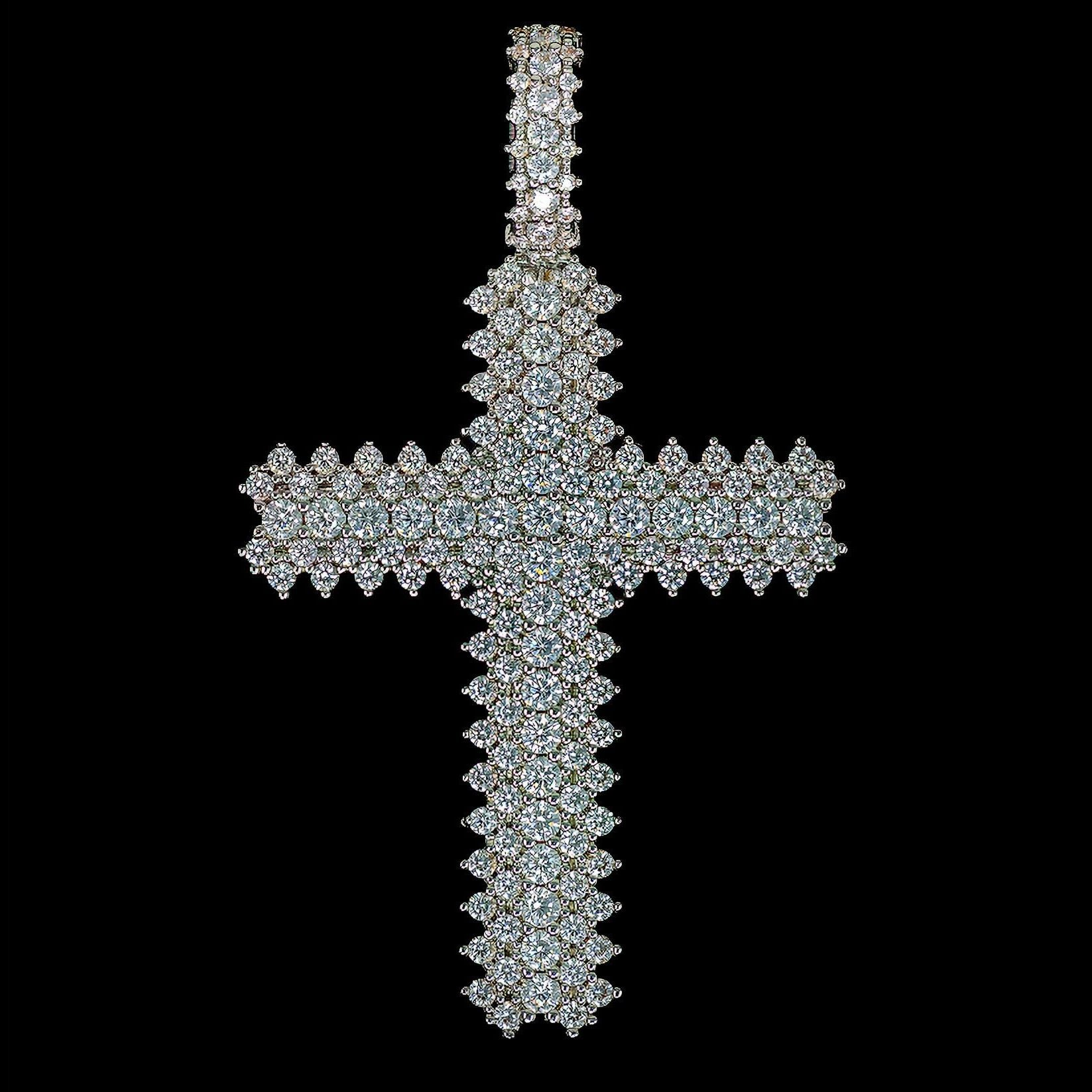 Diamond Flower Set Cross Pendant - 18K White Gold · female-model