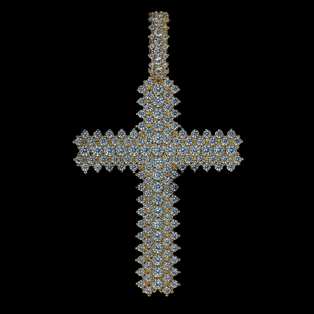 Diamond Flower Set Cross Pendant - 18K Yellow Gold · female-model