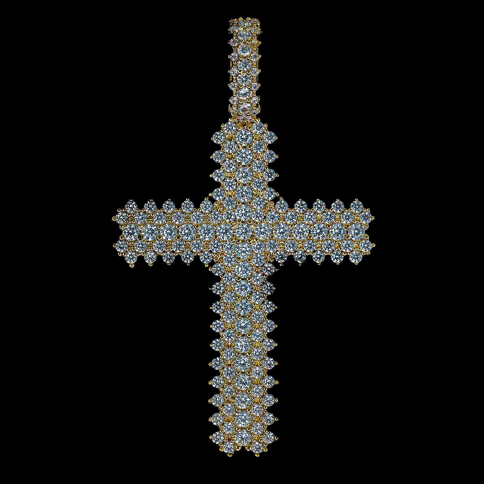 Diamond Flower Set Cross Pendant - 18K Yellow Gold · female-model