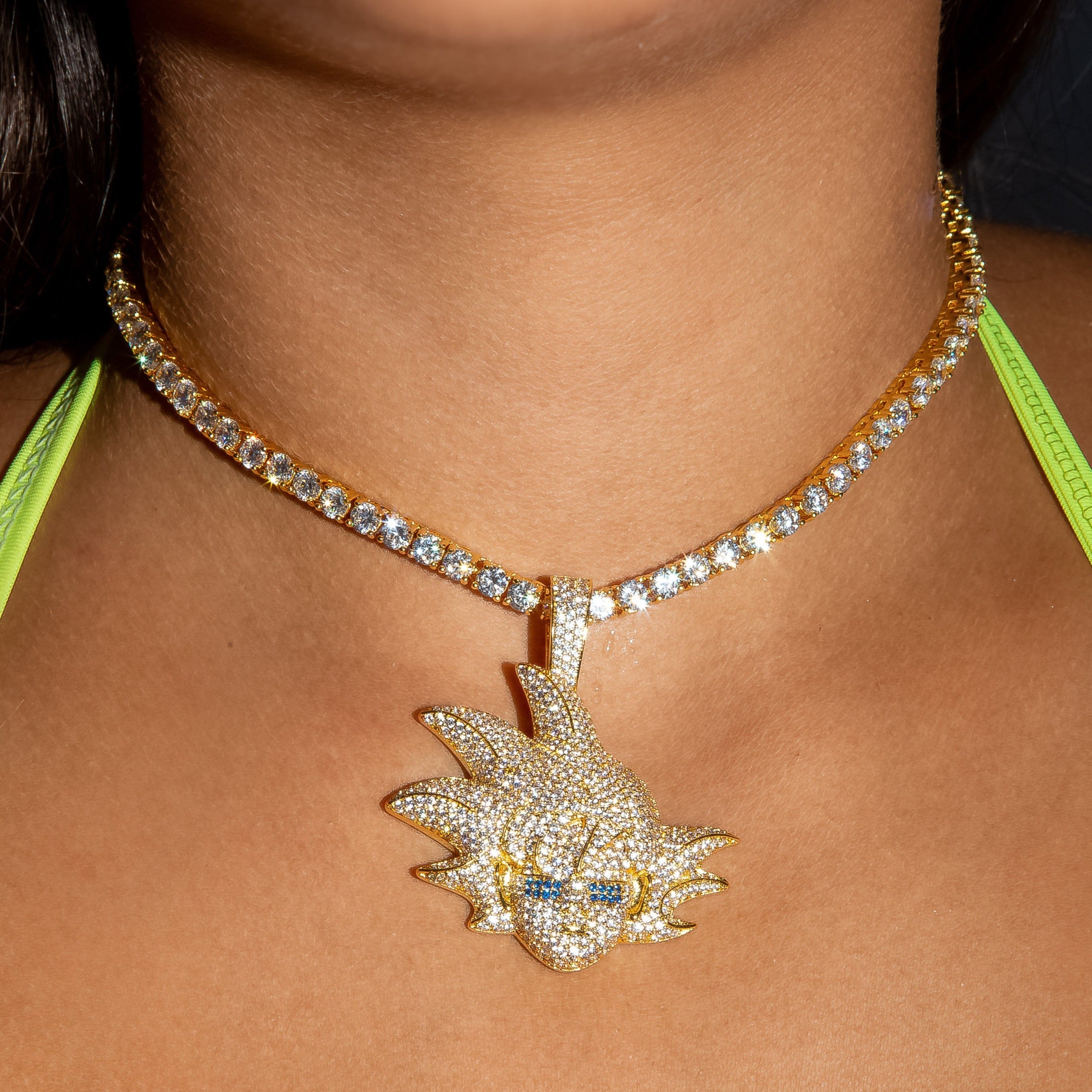 Iced Diamond Goku Warrior in Yellow Gold (view 3 of 4) · female-model