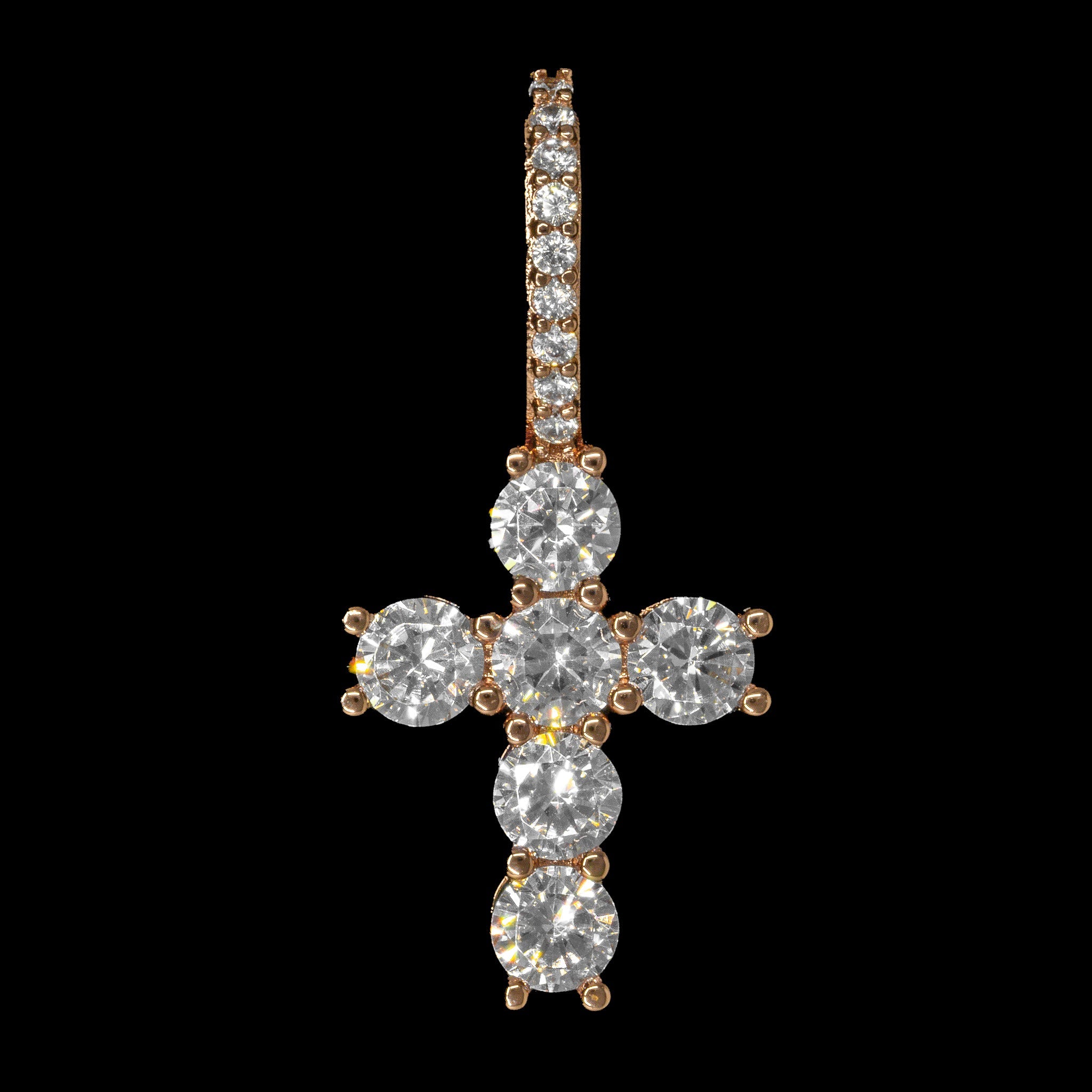 Iced Out Mini Cross in Rose Gold | SKRT® · female-model