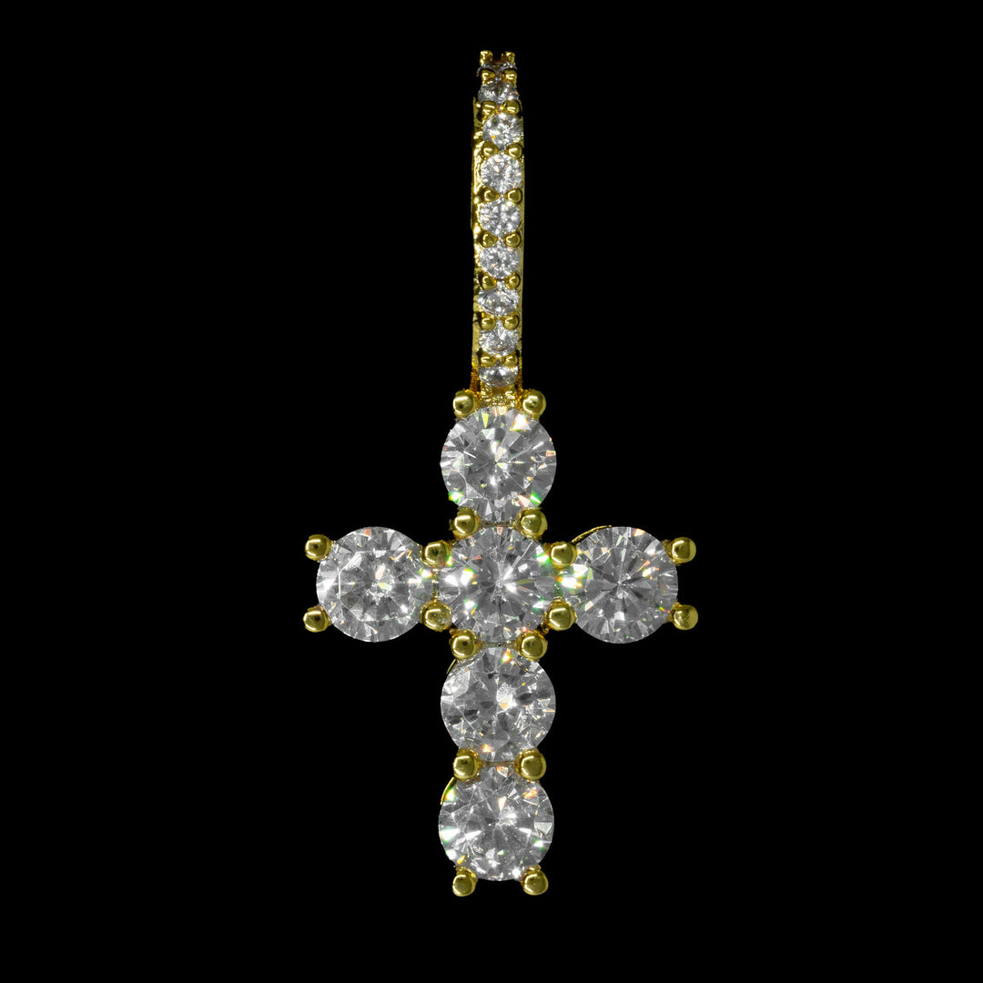 Iced Mini Cross in Yellow Gold | SKRT® · female-model