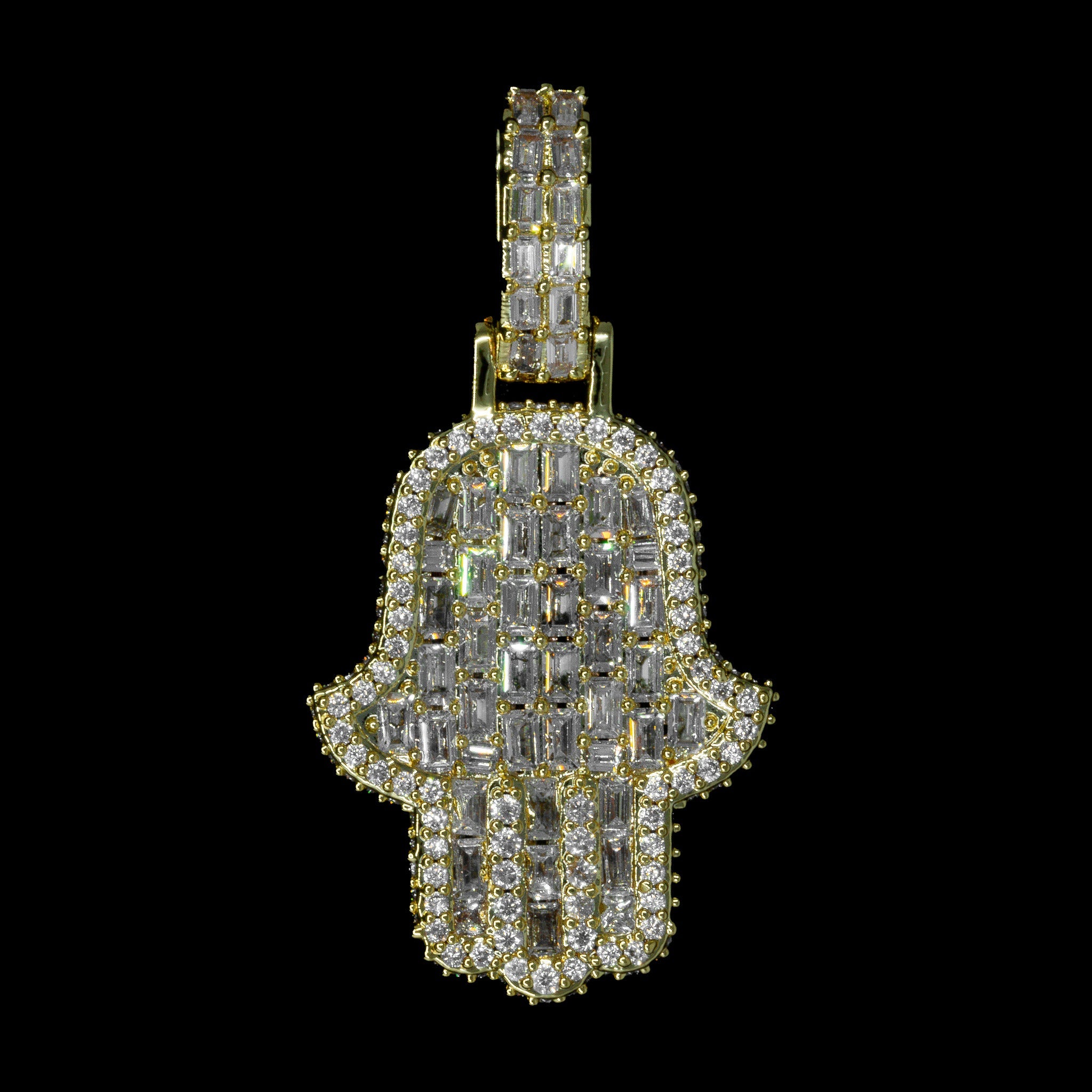 Iced Out Mini Emerald Hamsa Hand (view 2 of 3) · female-model