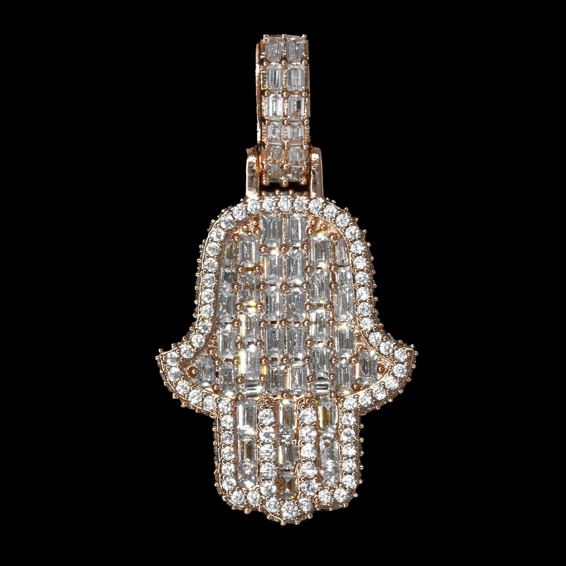 Iced Out Mini Emerald Hamsa Hand (view 3 of 3) · female-model