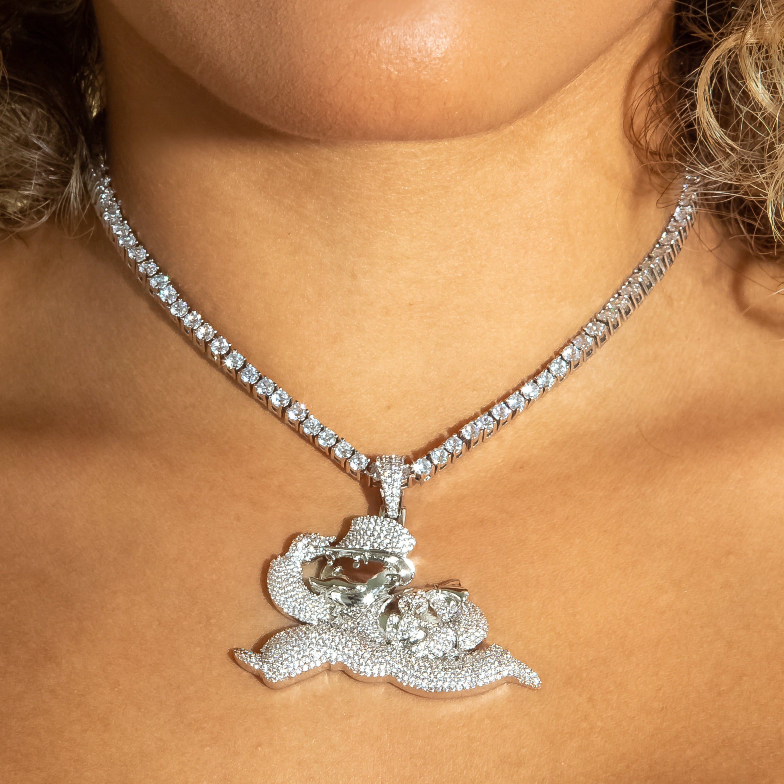 Iced Diamond Monopoly Man - White Gold (view 2 of 3) · female-model