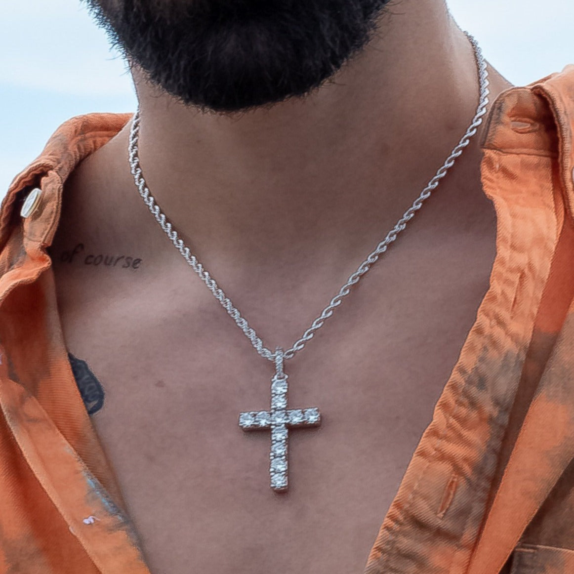 Iced Out Original Cross in White Gold (view 3 of 3) · female-model