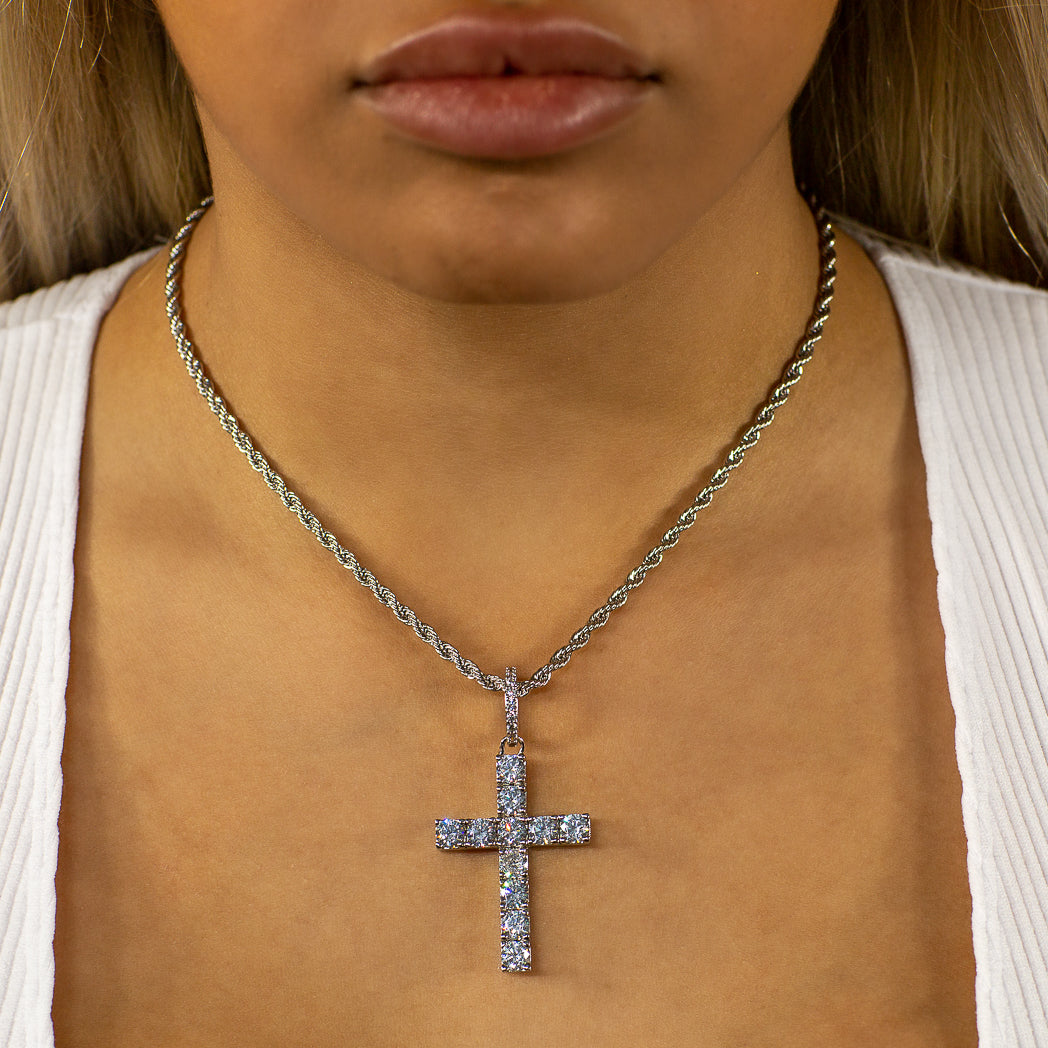 Iced Diamond Original Cross in White Gold (view 2 of 11) · female-model