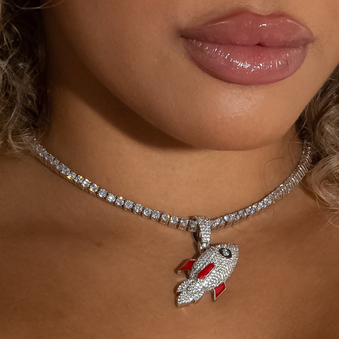 Iced Out Diamond Rocket in White Gold | SKRT® · female-model